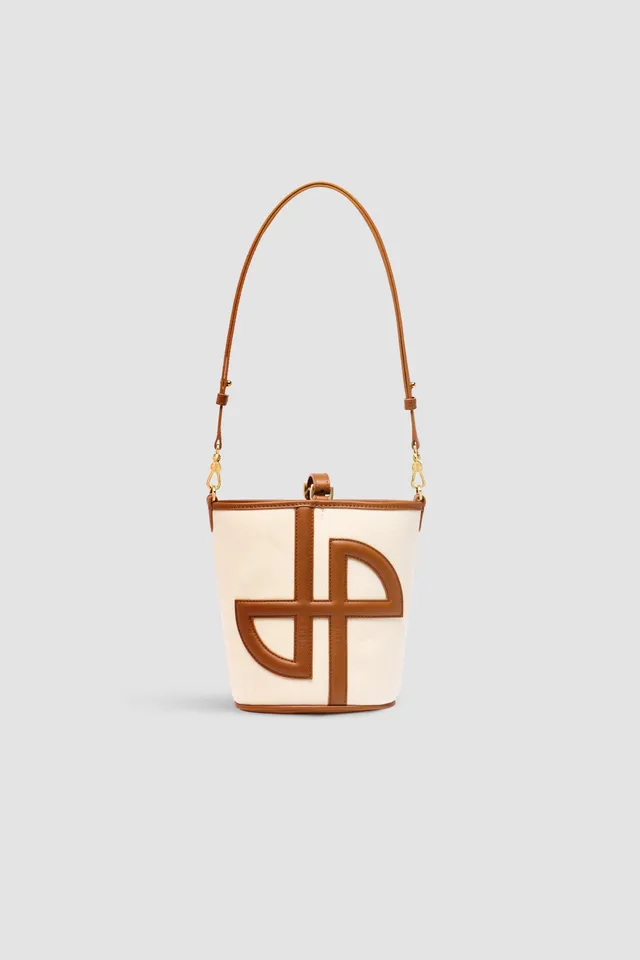 Patou BA021 sac seau cuir toile caramel petit