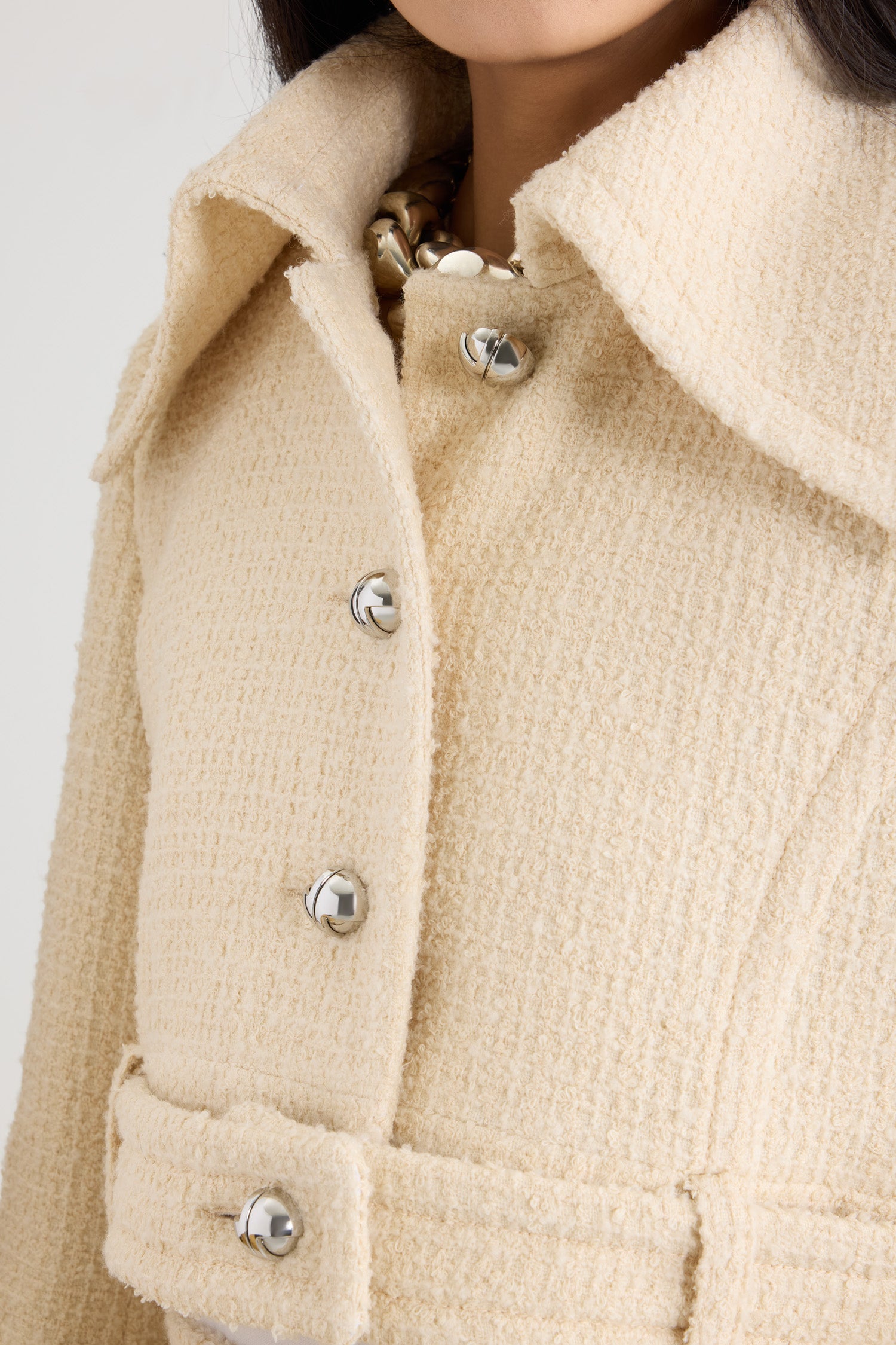 Patou JA0630223097L veste tweed blanche ceinturée courte