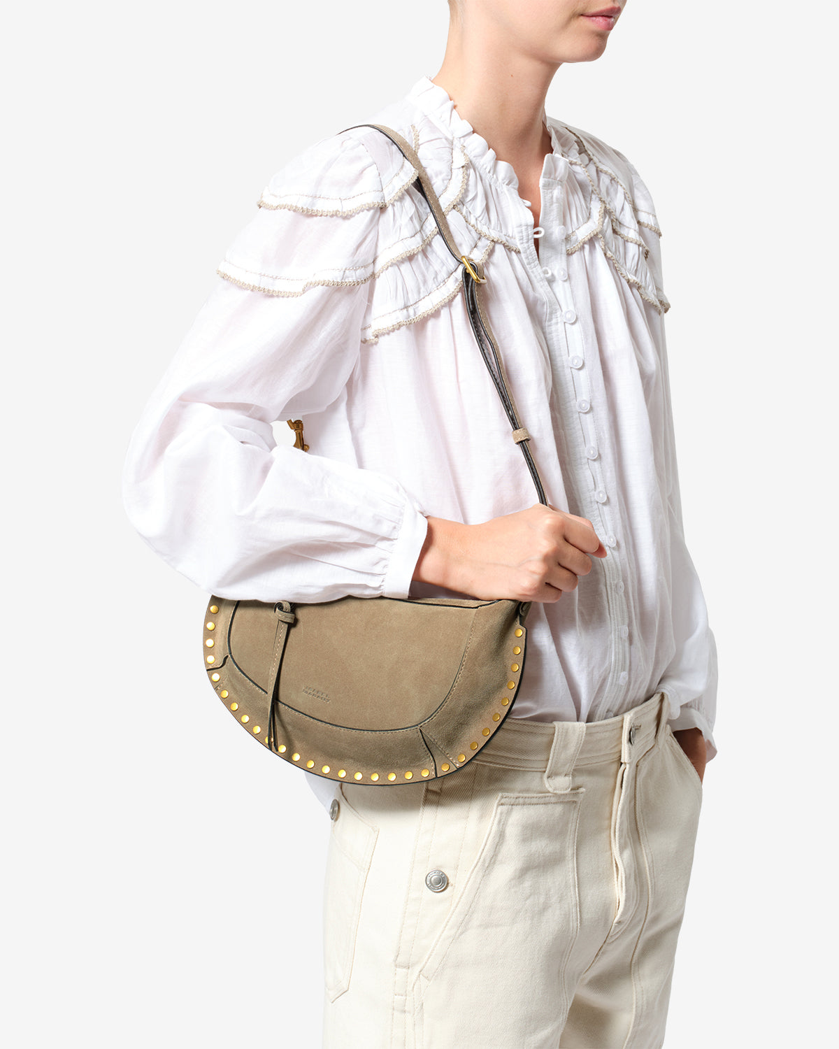 Isabel Marant Oskan Moon sac cuir velours taupe fumé