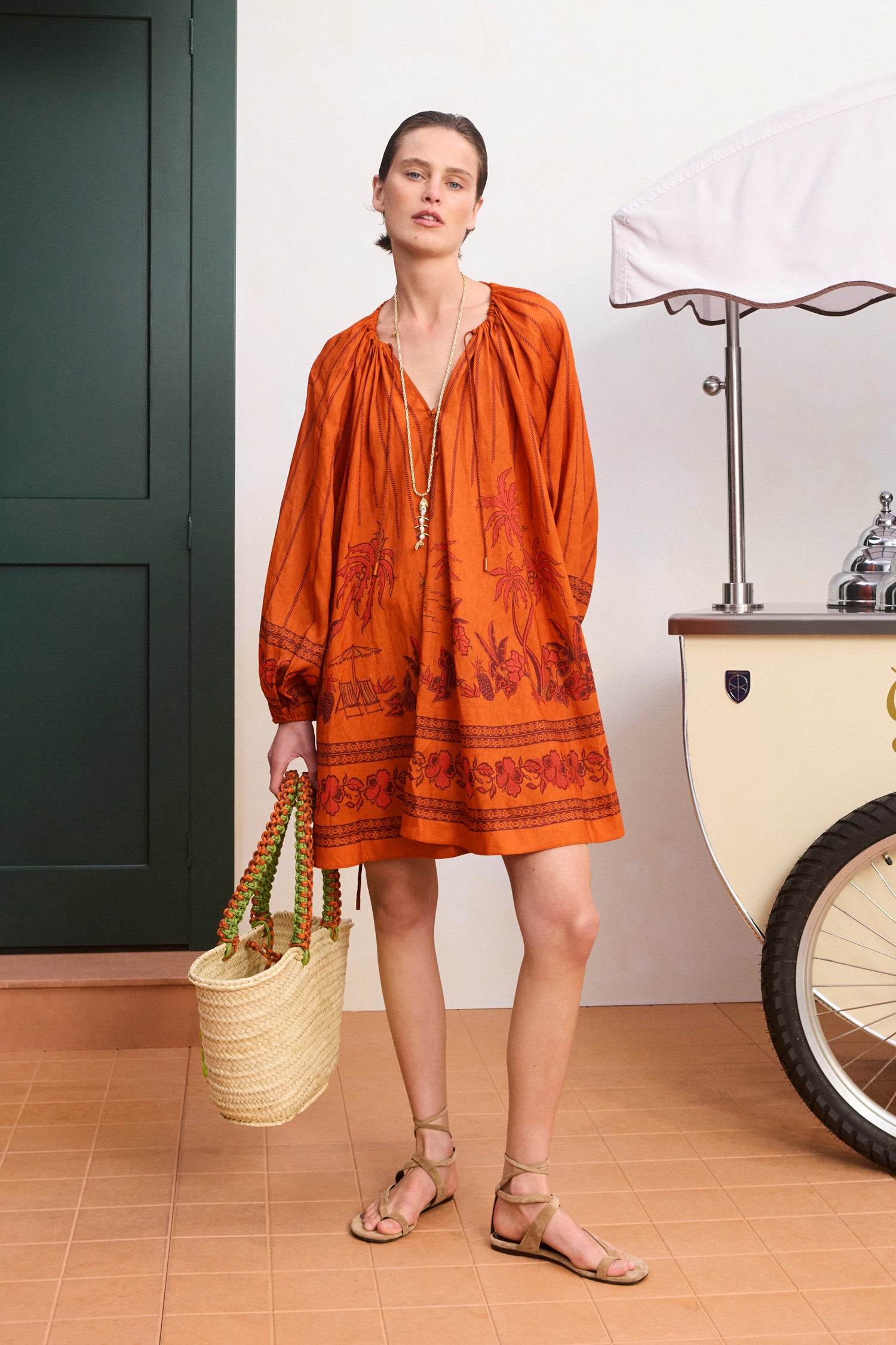 Alemais Boathouse robe mini coton voile à liens