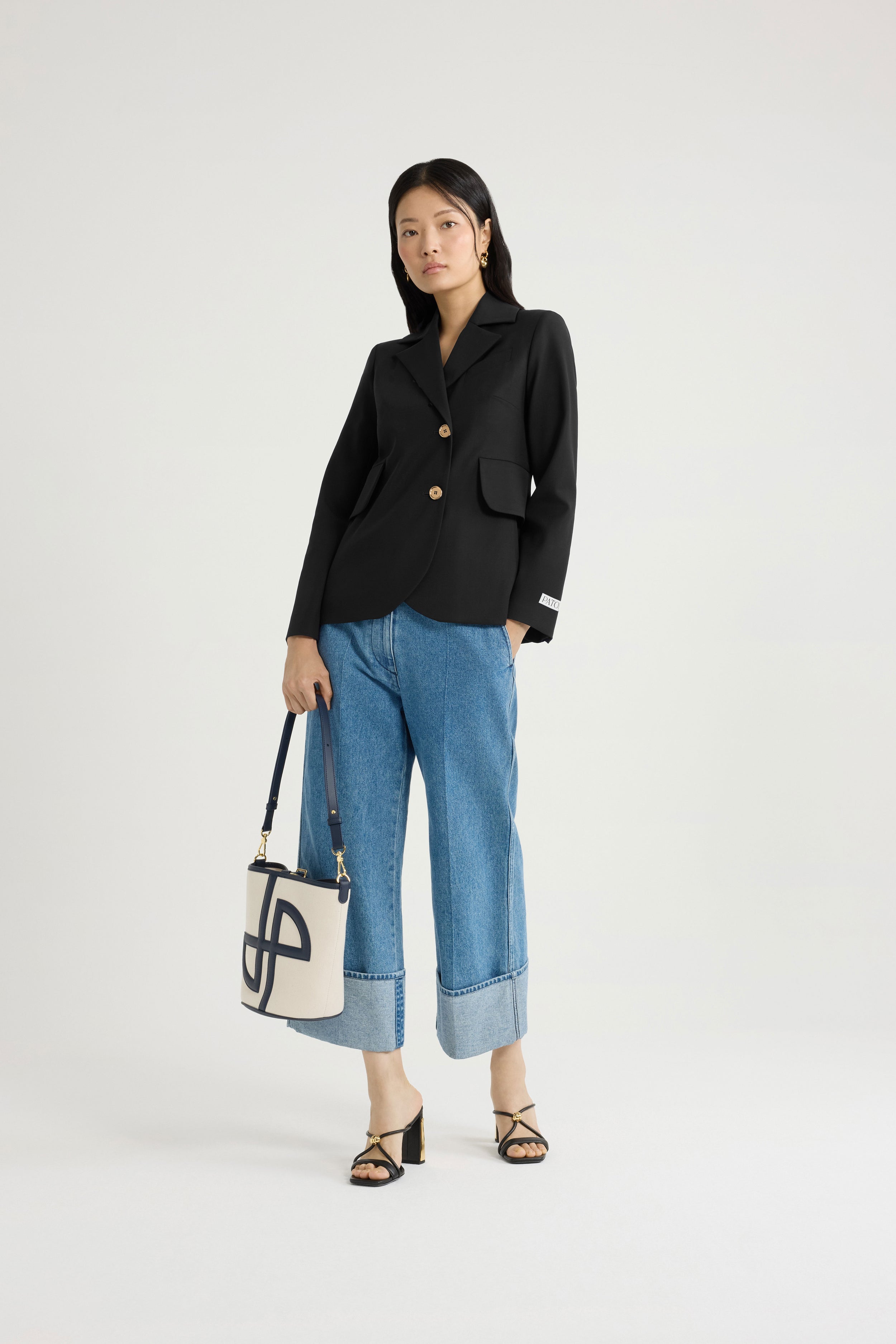 Patou P25JA0540103999B veste ceinturée noire laine taille 38