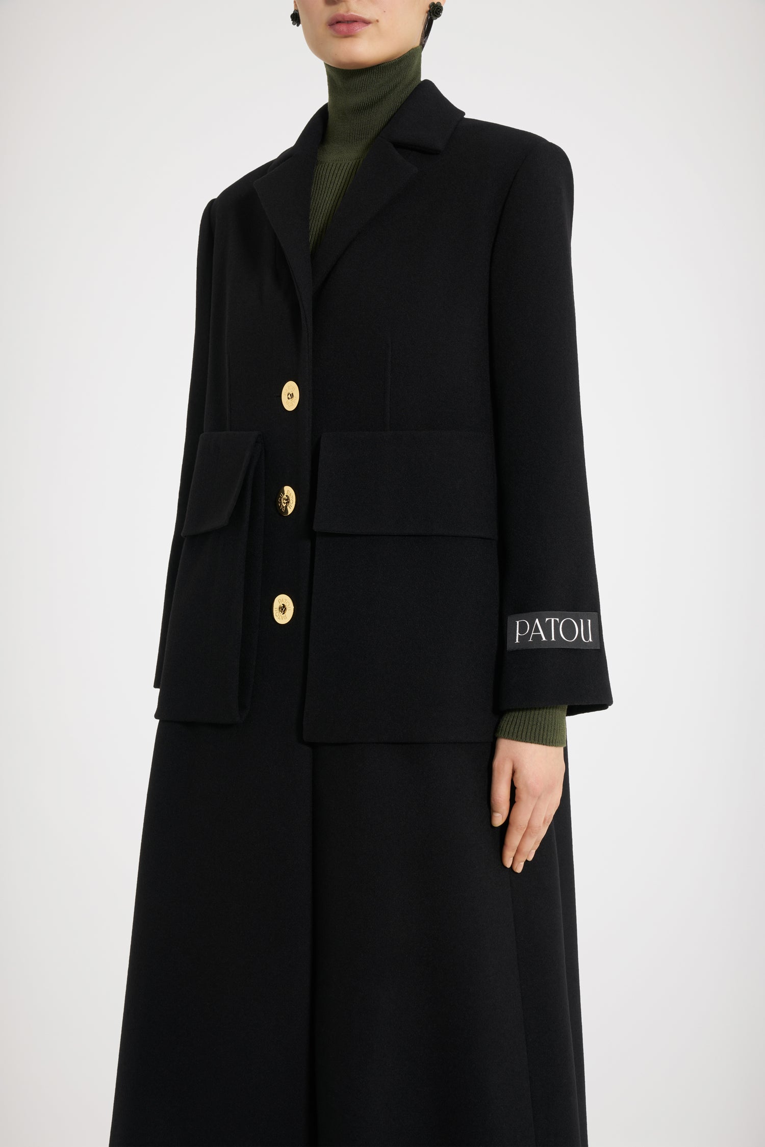 Patou H22CO0150003999B manteau laine noir poches maxi