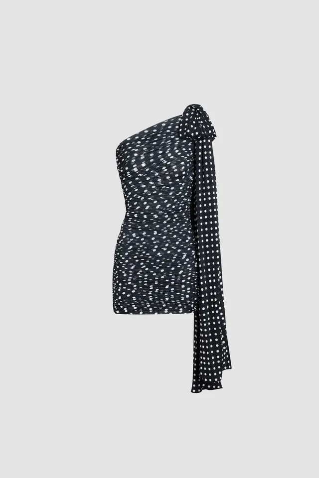 Patou DR232 robe drapée asymétrique pois bleu nuit