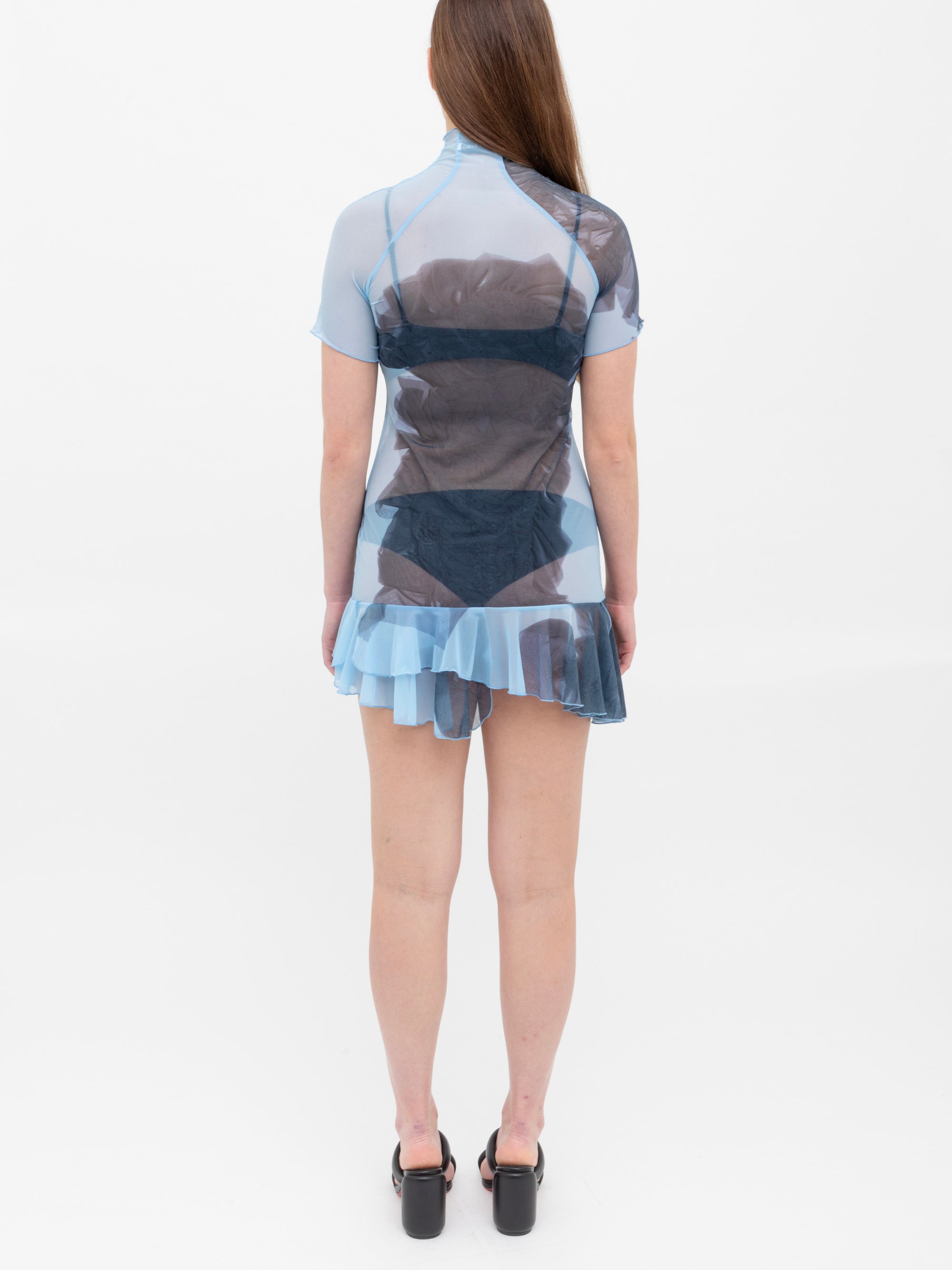 Ester Manas Mesh Print robe courte Blue Scan mesh stretch
