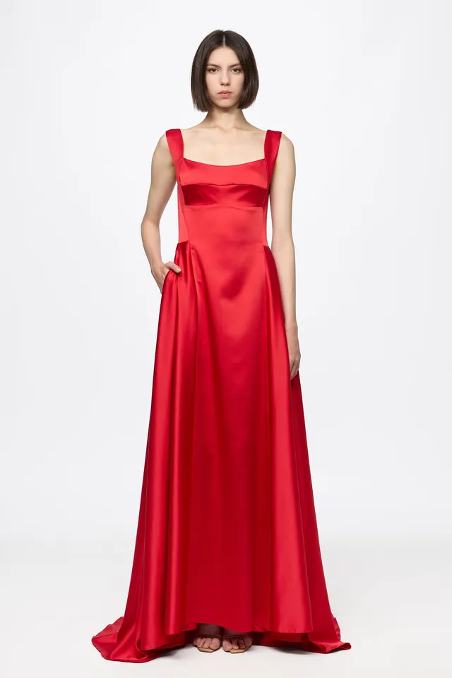 ATU Body Couture Red Satin robe longue corset rouge