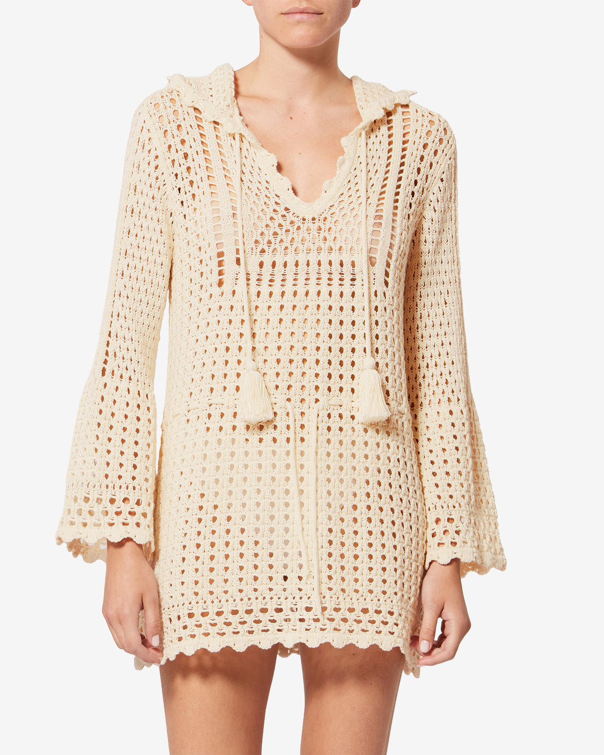 Isabel Marant Zelnie robe crochet écru capuche courte