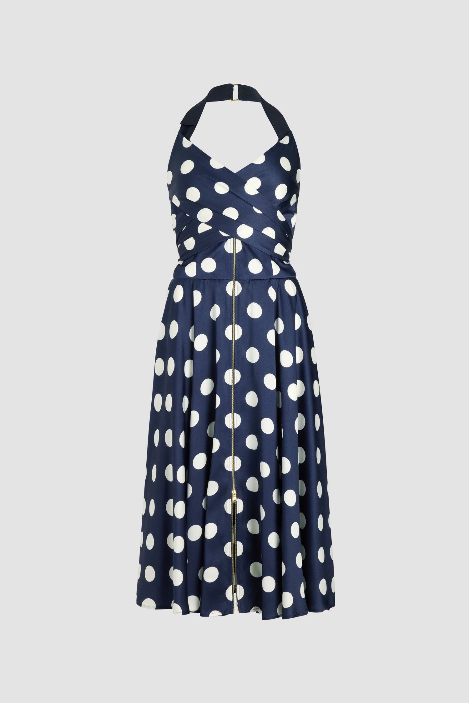 Patou robe P25DR16102075064 satin Navy Polka Dots midi