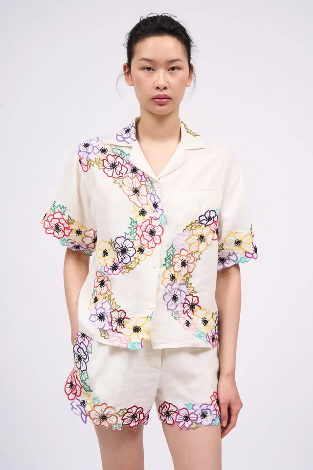 Paul & Joe Marylou chemise lin écru couronne fleurs