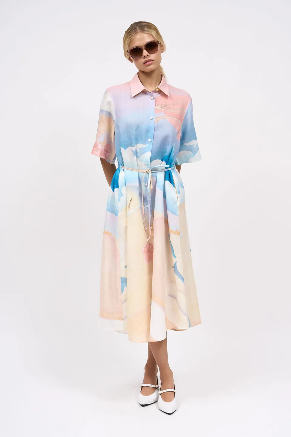 Paul & Joe Ecume robe chemisier ramie rose imprimée