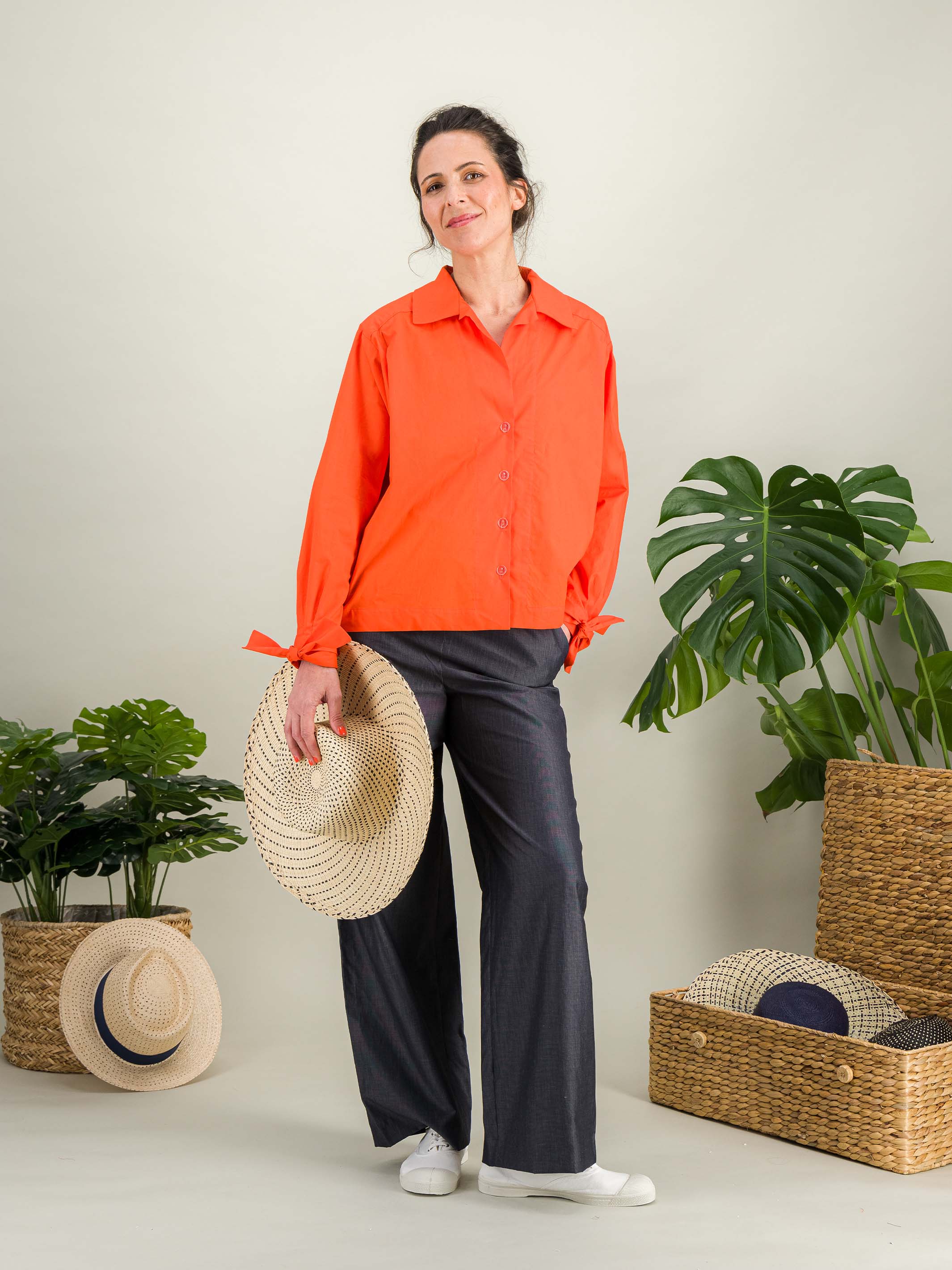 Anahide Saint André Pamplone chemise coton bleu ciel rayé