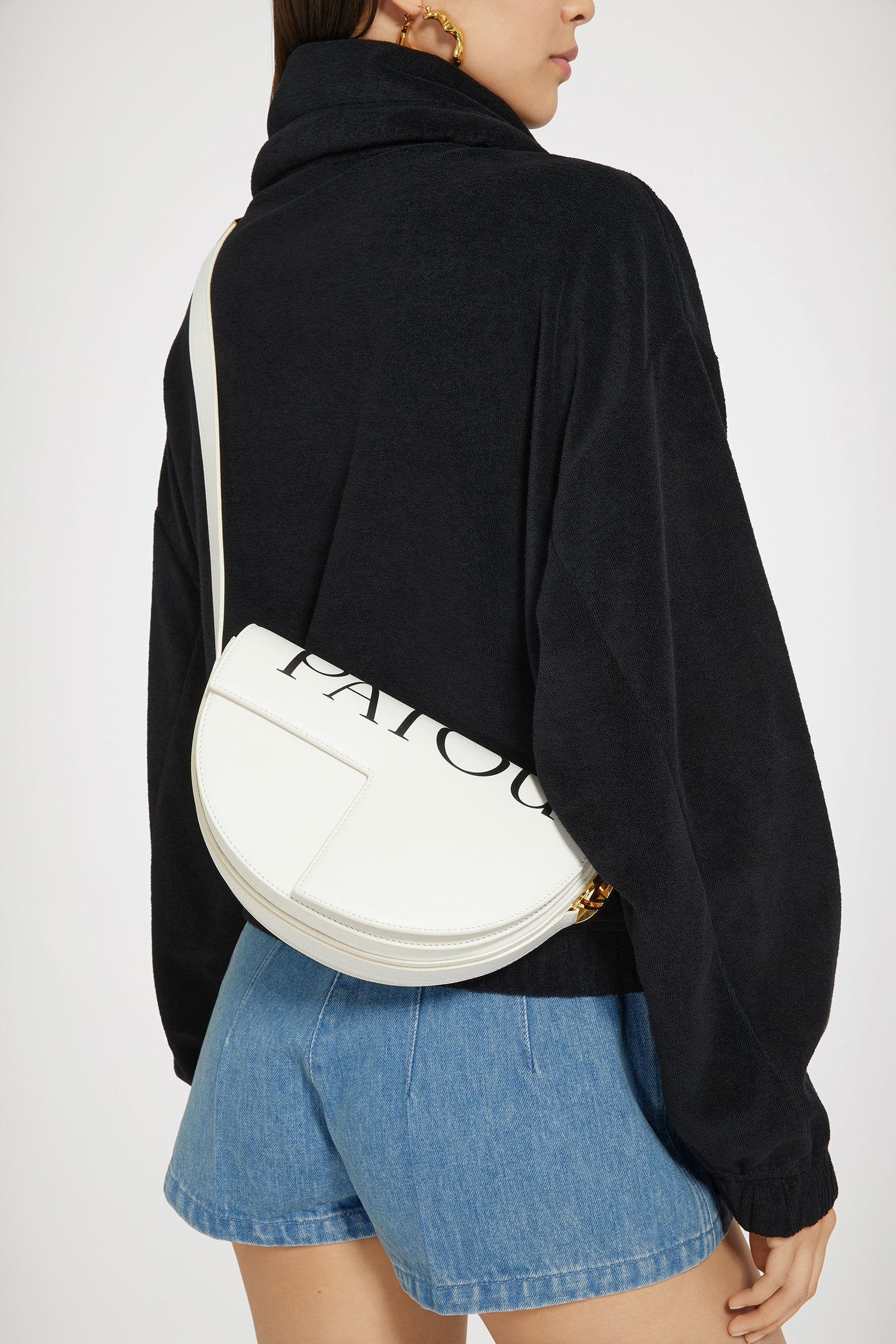 Patou Le Patou sac cuir BA001 blanc logo demi-lune