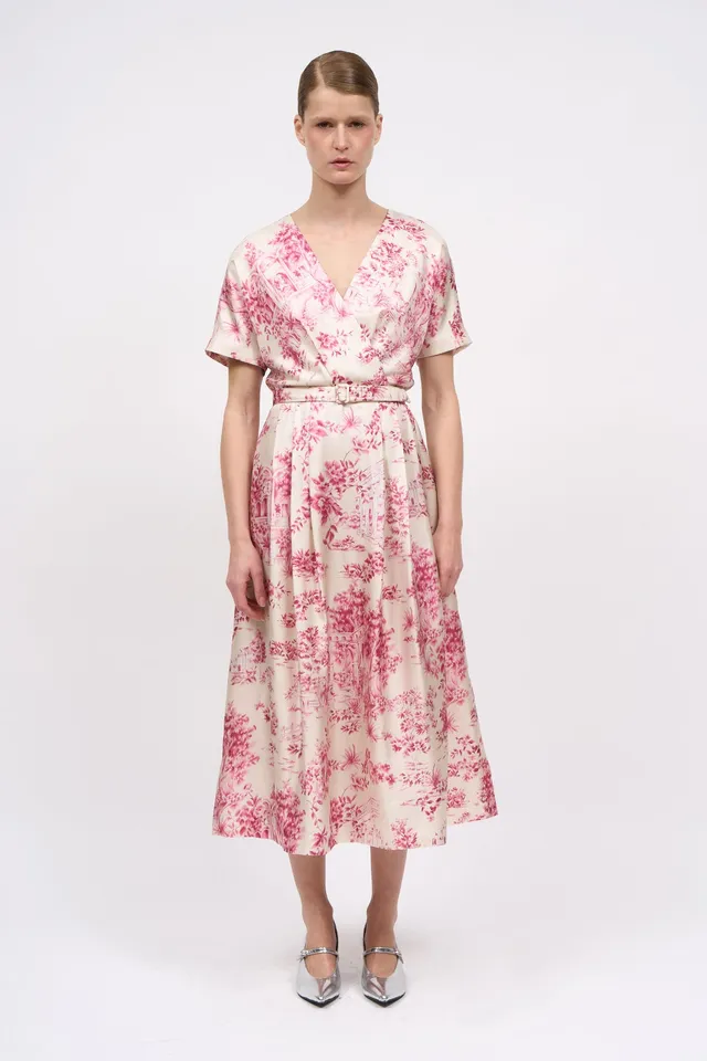 Paul & Joe Elisa robe twill soie Jouy midi ample ceinture