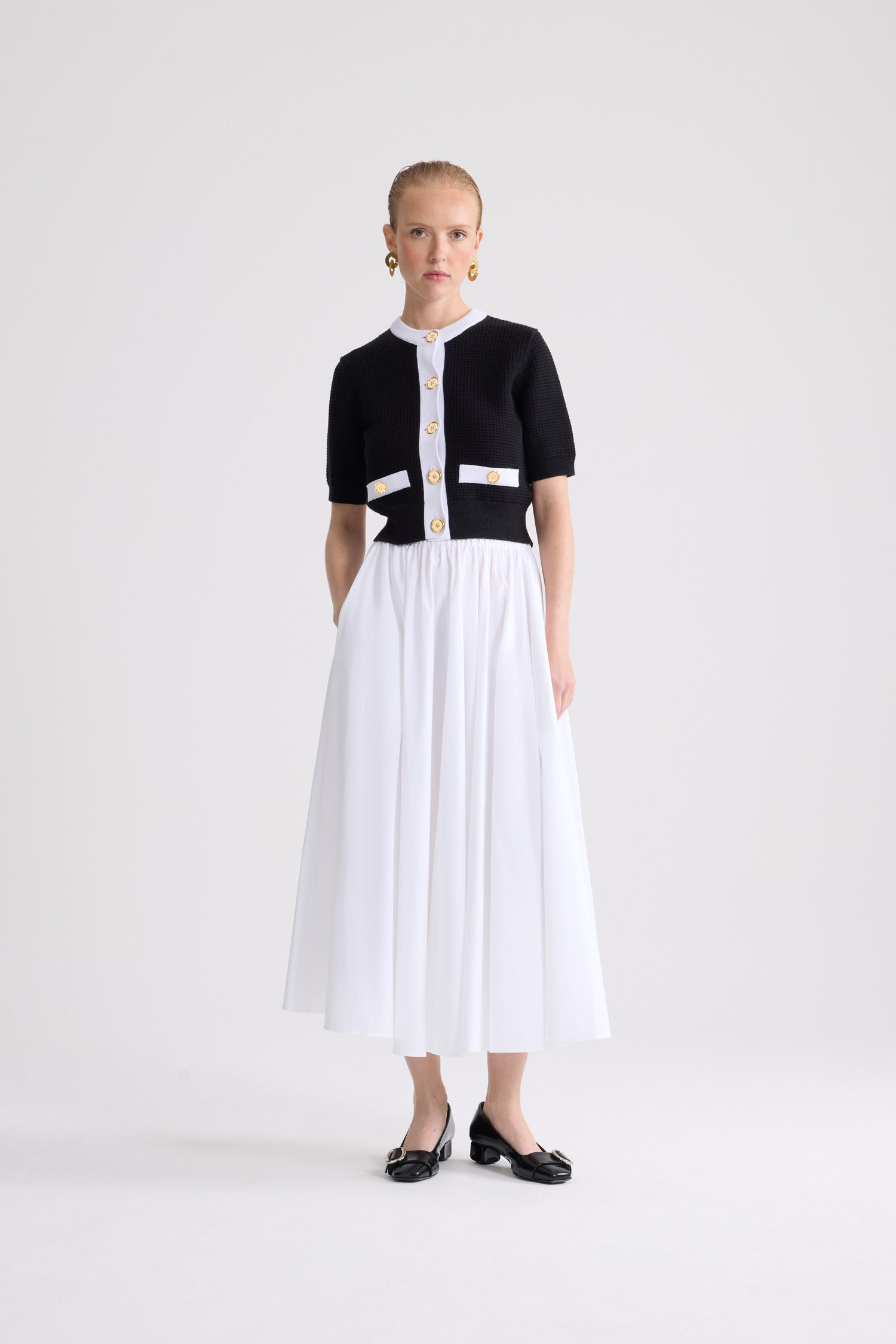 Patou KN338 cardigan noir coton manches courtes