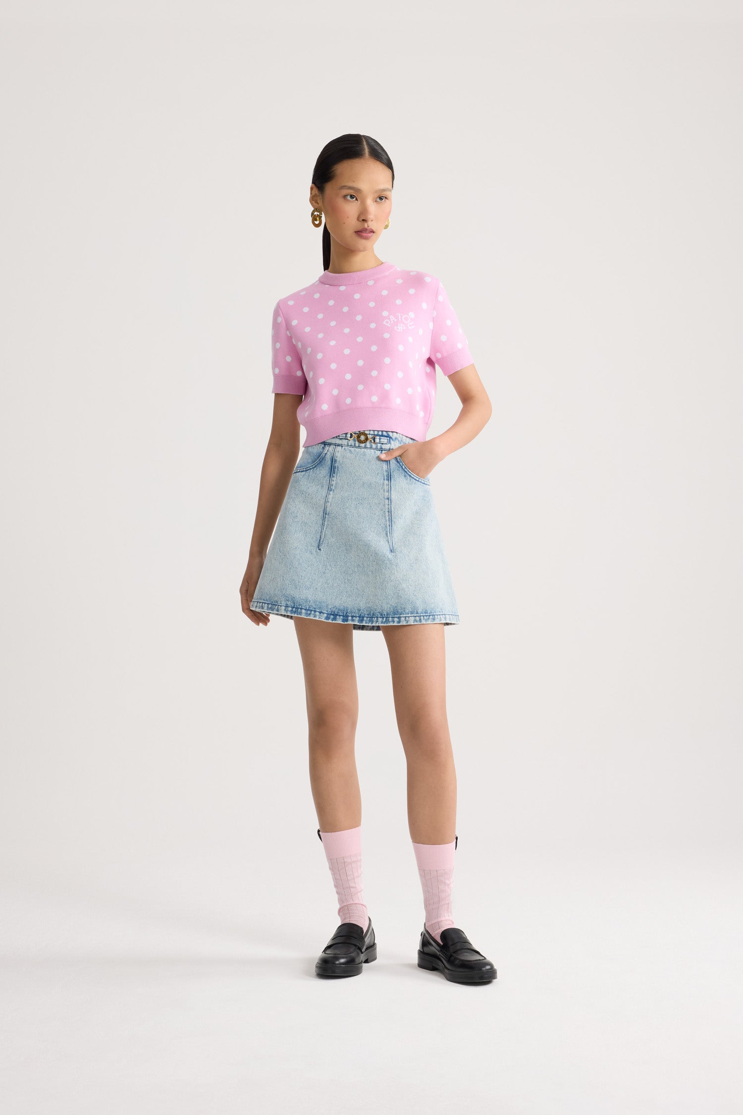 Patou KN31880895973 t-shirt crop rose à pois coton