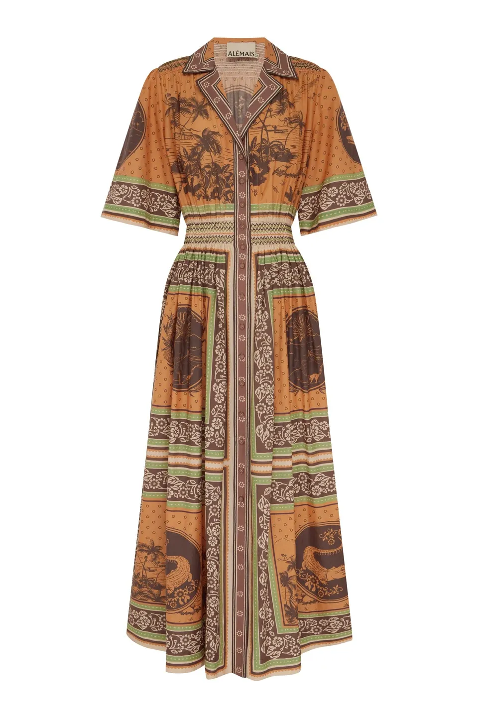 Alemais Alberta robe chemise midi smockée