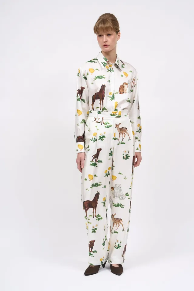 Paul & Joe Dante pantalon soie ample imprimé animalier