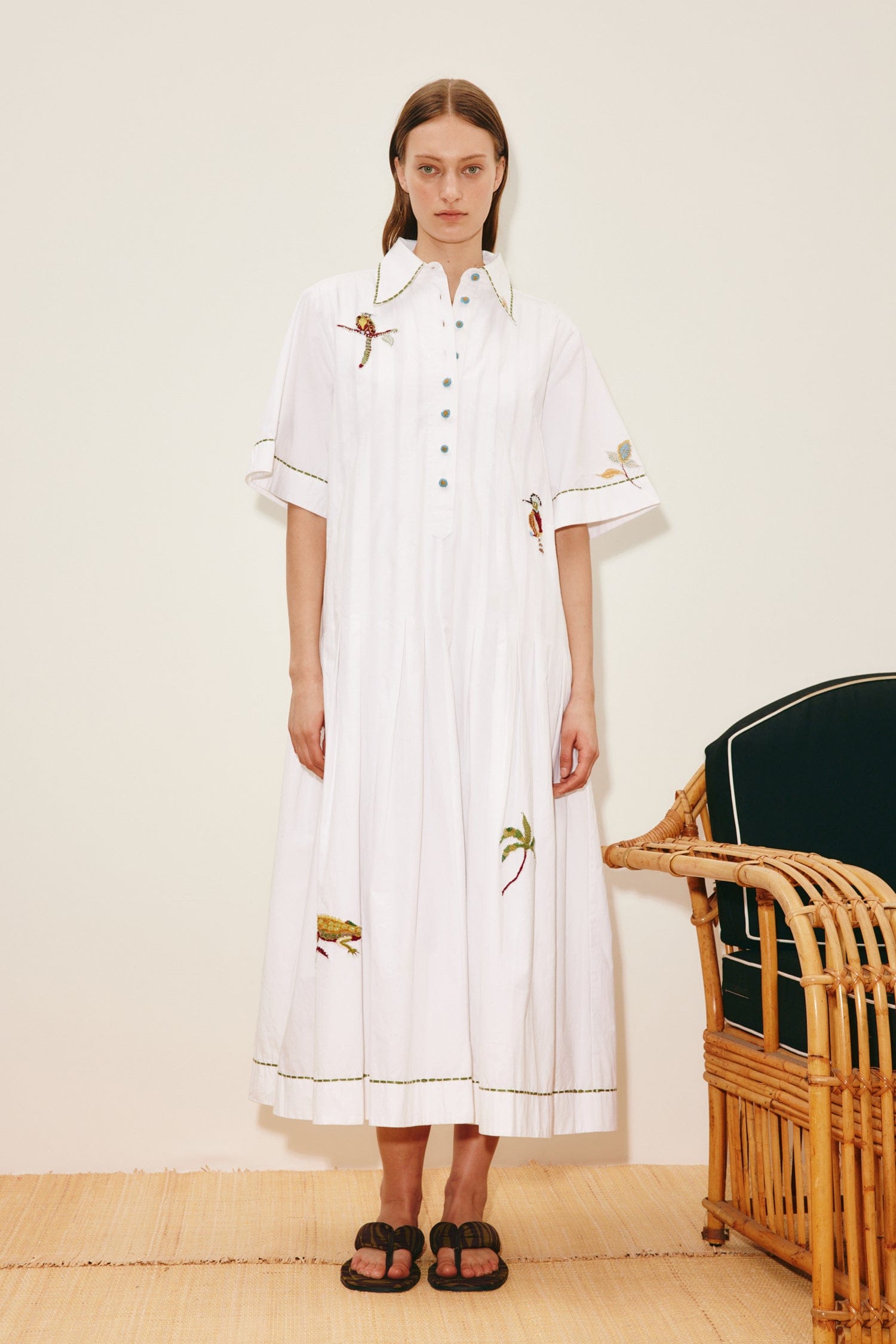 Alemäis Camelia robe chemise midi coton bio brodée
