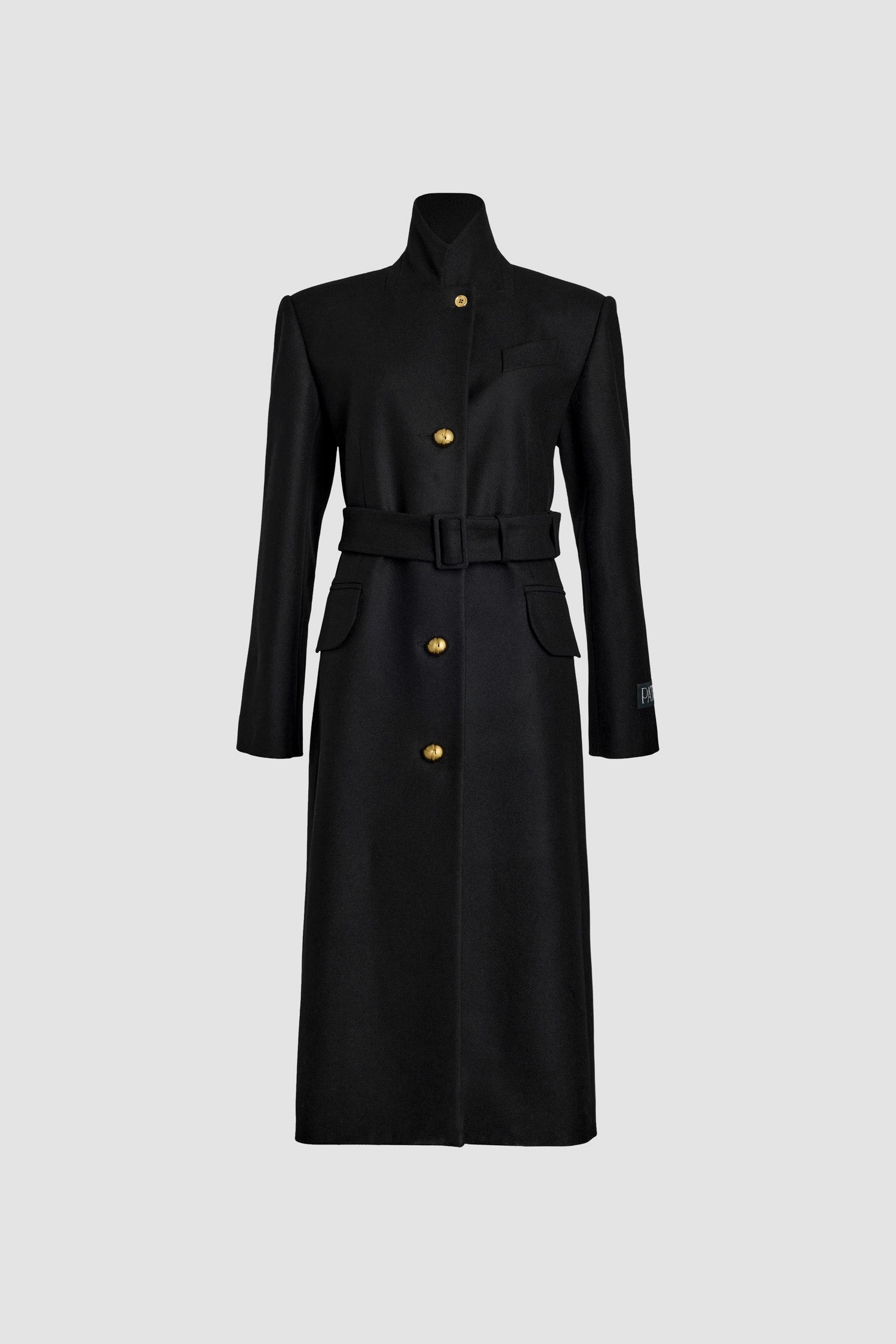 Patou H24CO024 manteau laine noir long ceinture 34-44