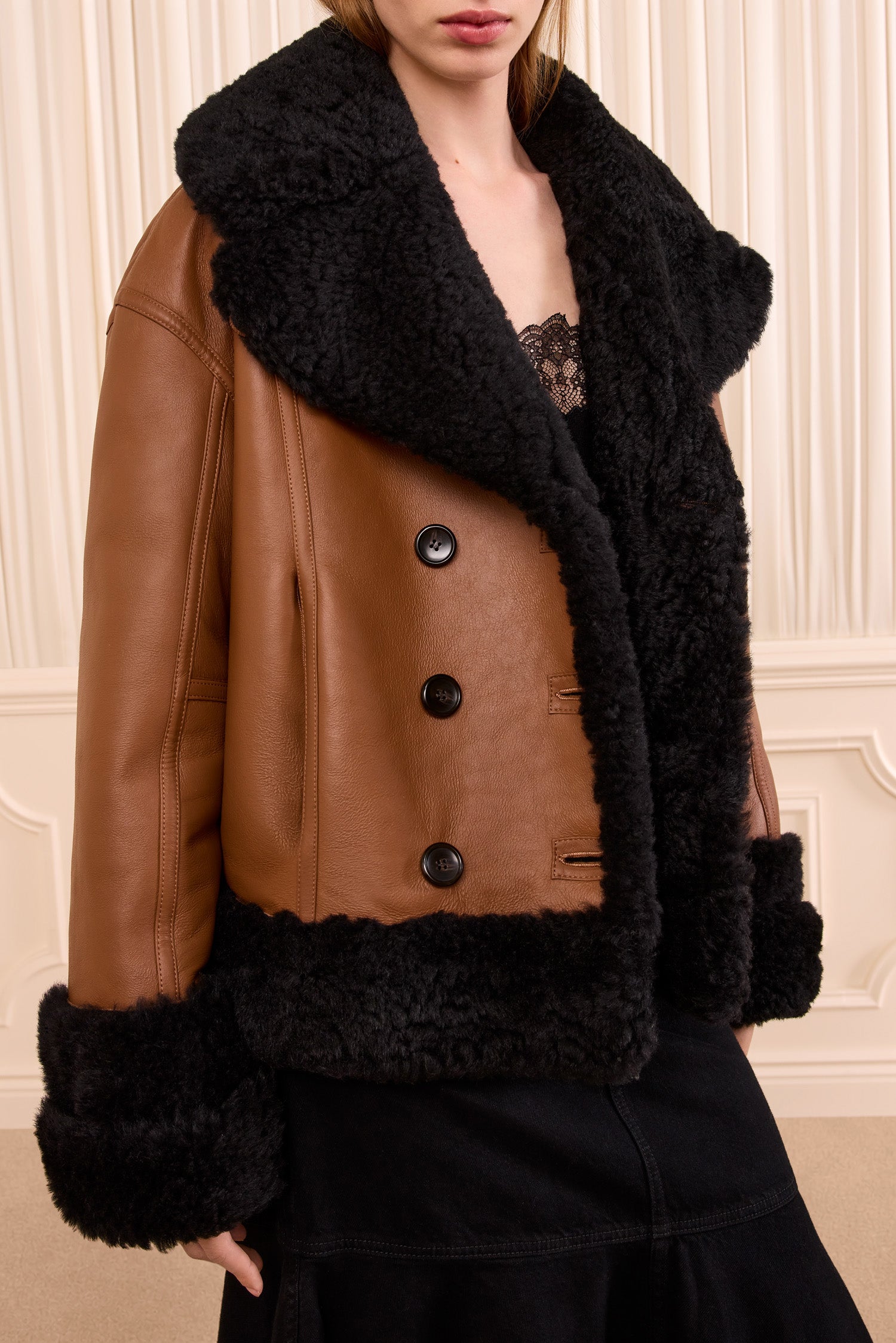 Ulla Johnson Manteau Nisha Noir réversible shearling
