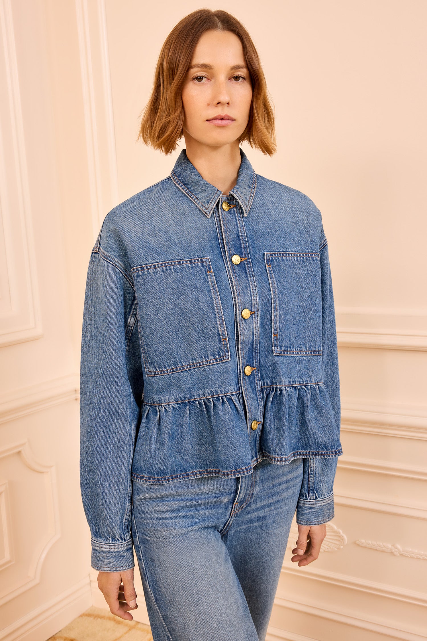 Ulla Johnson Arquette veste jean Danube péplum coton