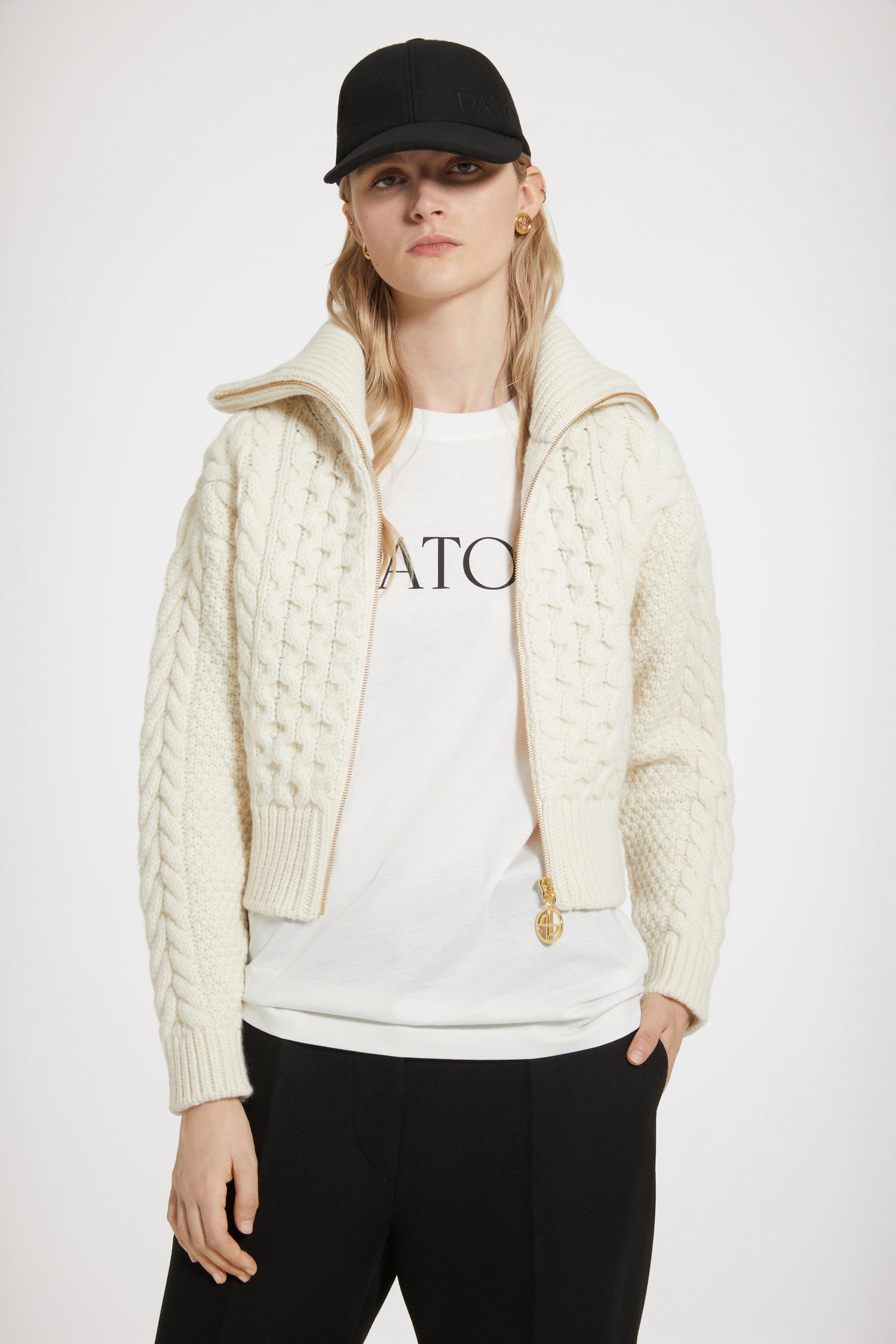 Patou Knitwear gilet zip KN139 maille blanc XS-XL