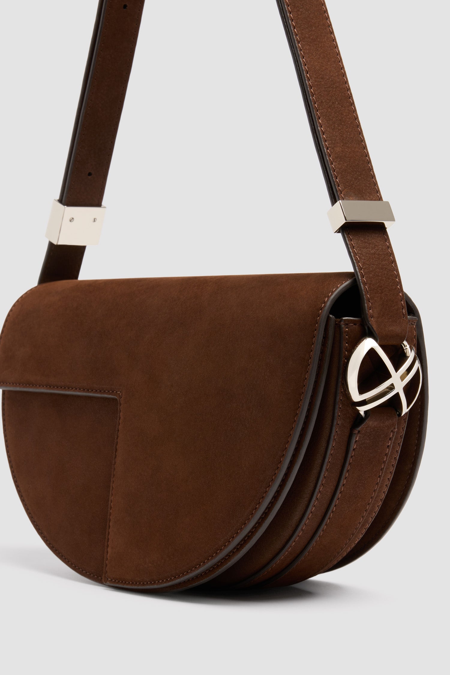 Patou BA022 sac nubuck demi-lune marron smoked ebony