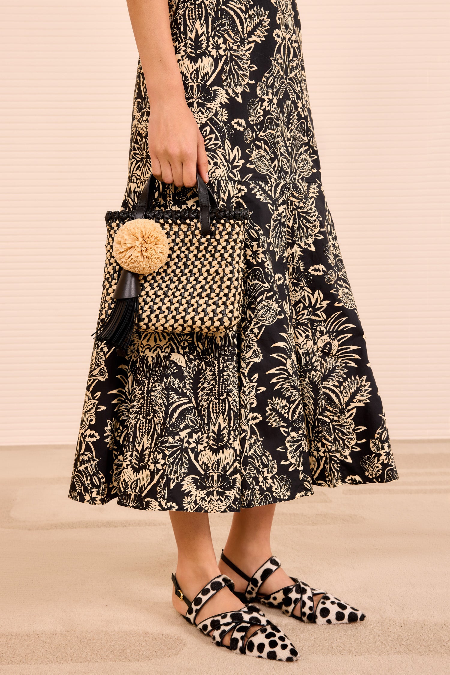 Ulla Johnson Raffia Mini Crossbody sac Noir Natural raphia cuir