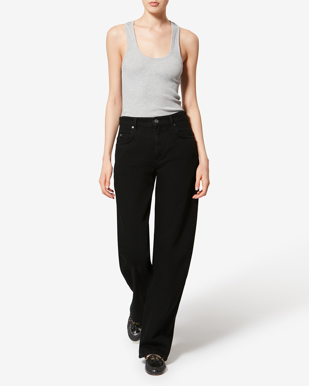 Isabel Marant Dromie jean droit noir délavé coton
