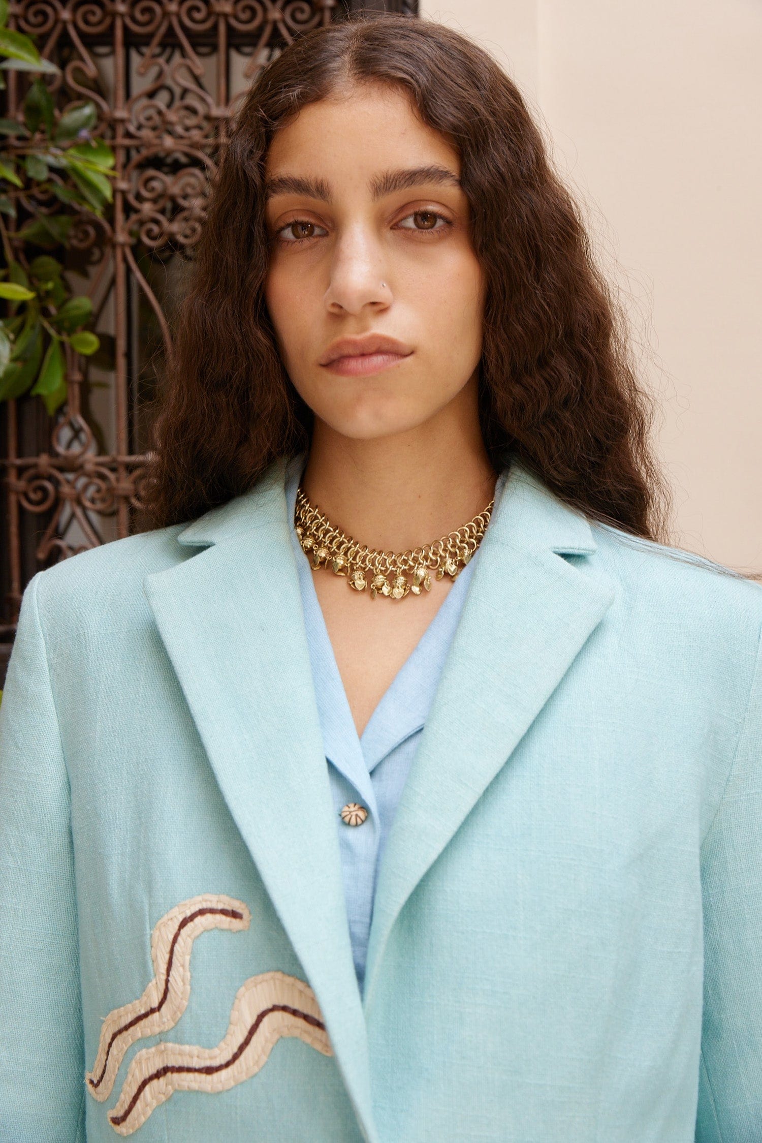 Alemäis Azar Blazer blazer coton brodé raphia