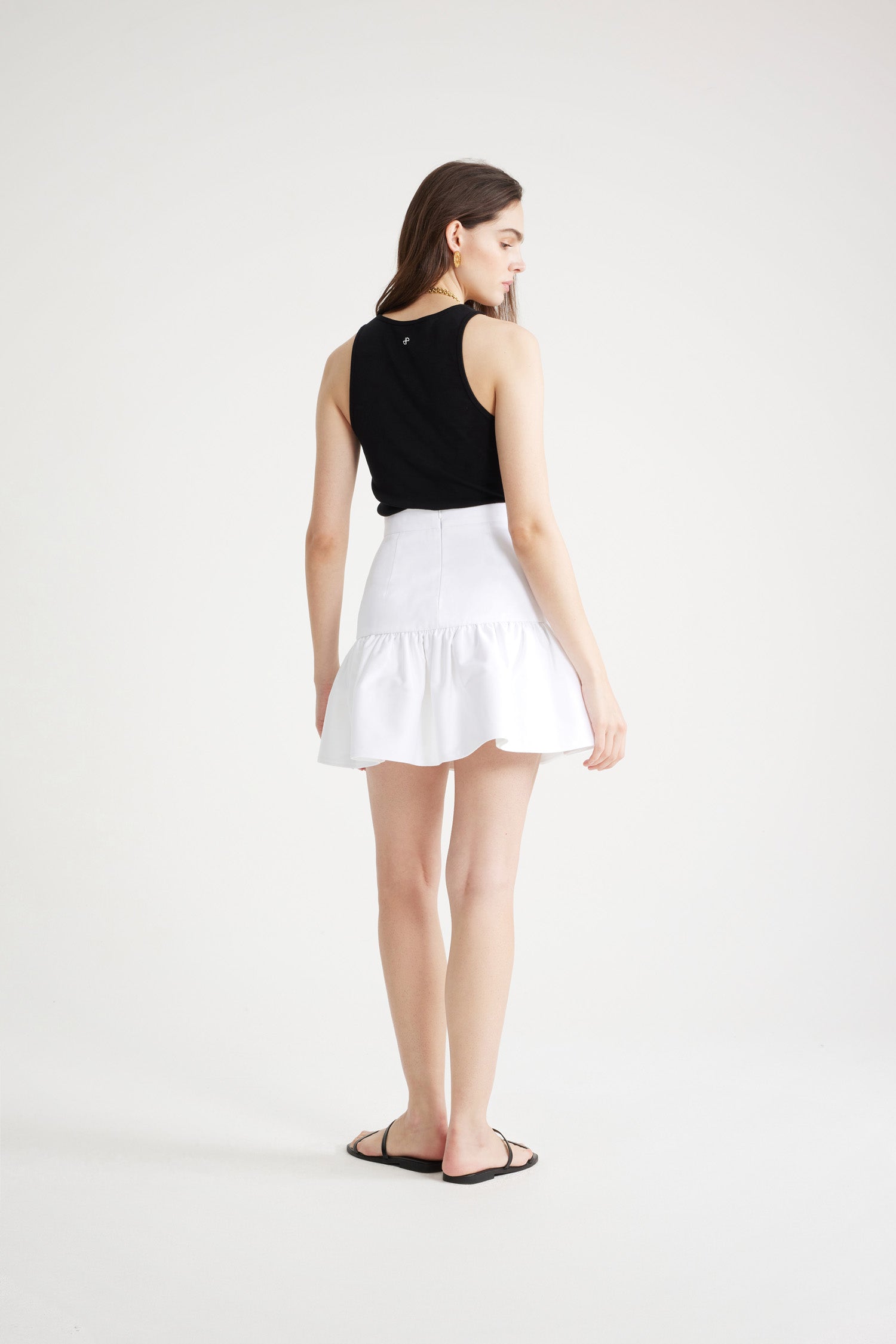 Patou SK060 mini jupe gabardine coton blanche à volant