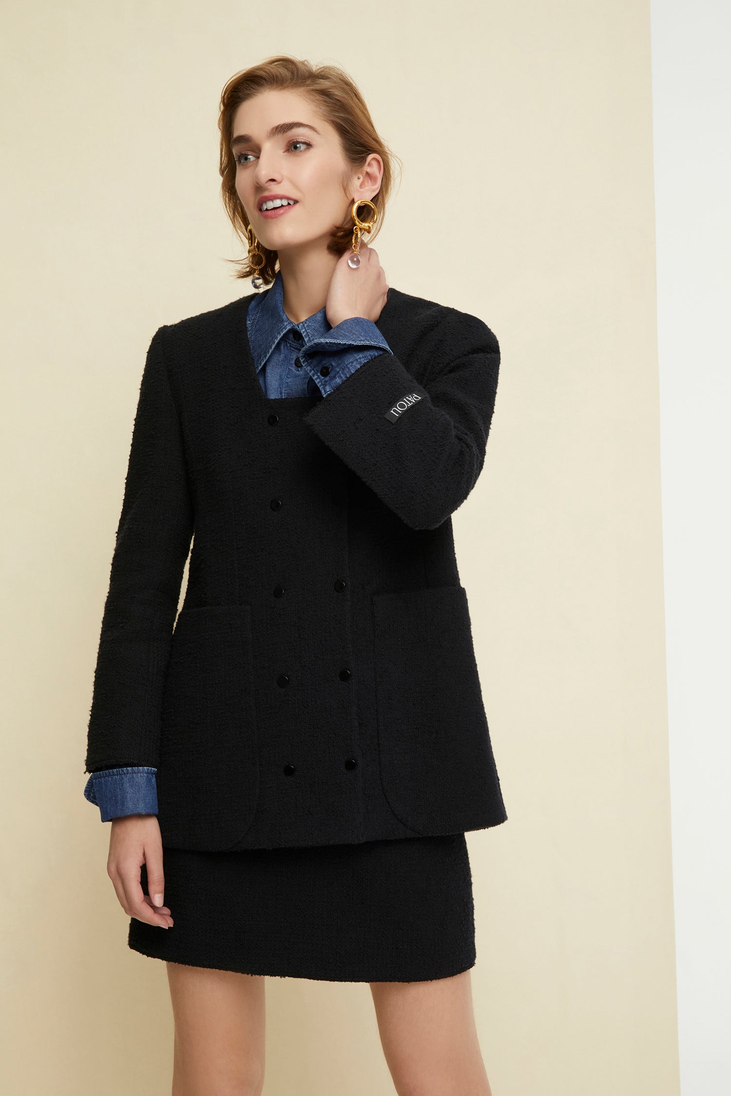 Patou E20SK0120046999B minijupe tweed coton noir