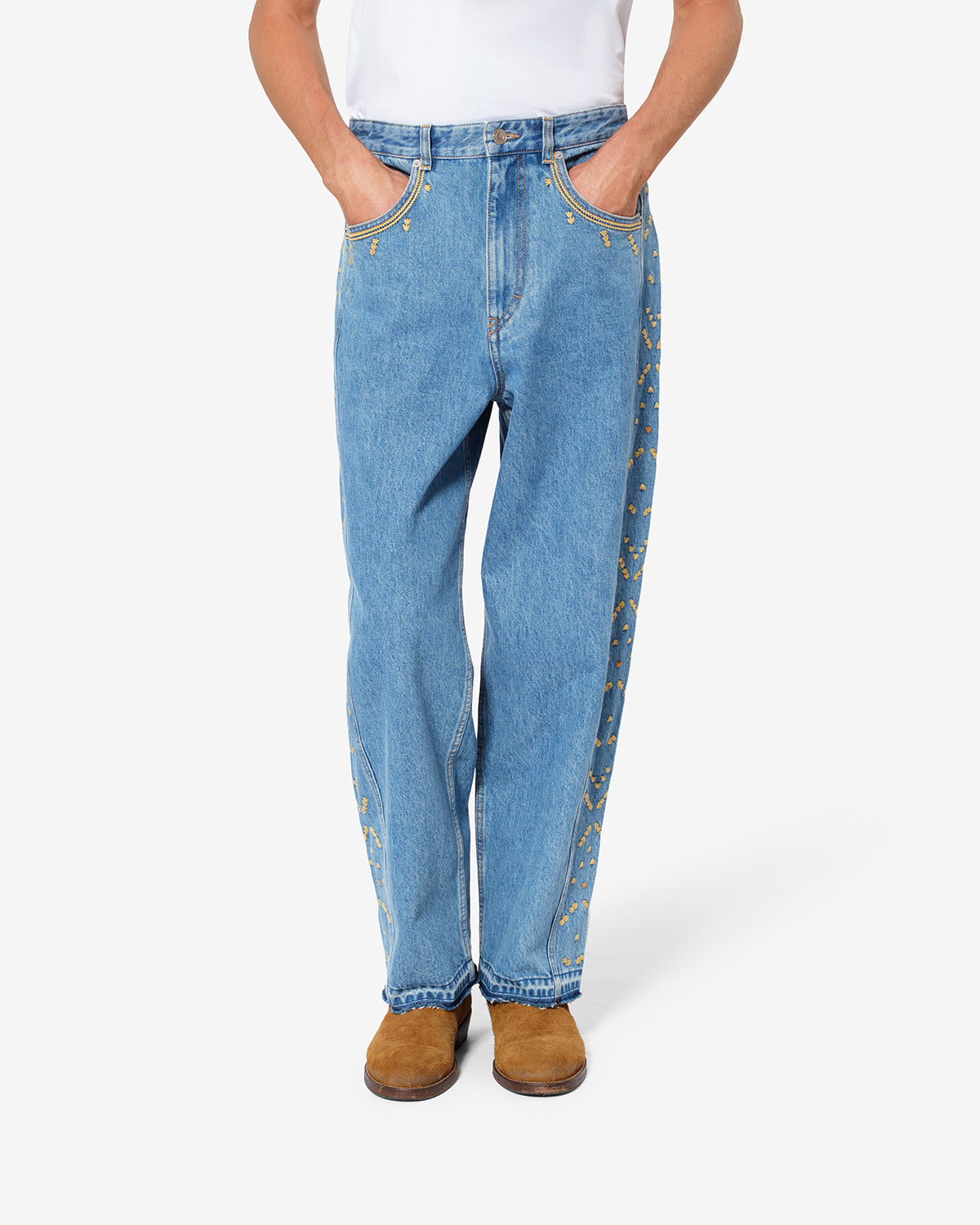 Isabel Marant Jorian jean bleu clair 27 barrel brodé