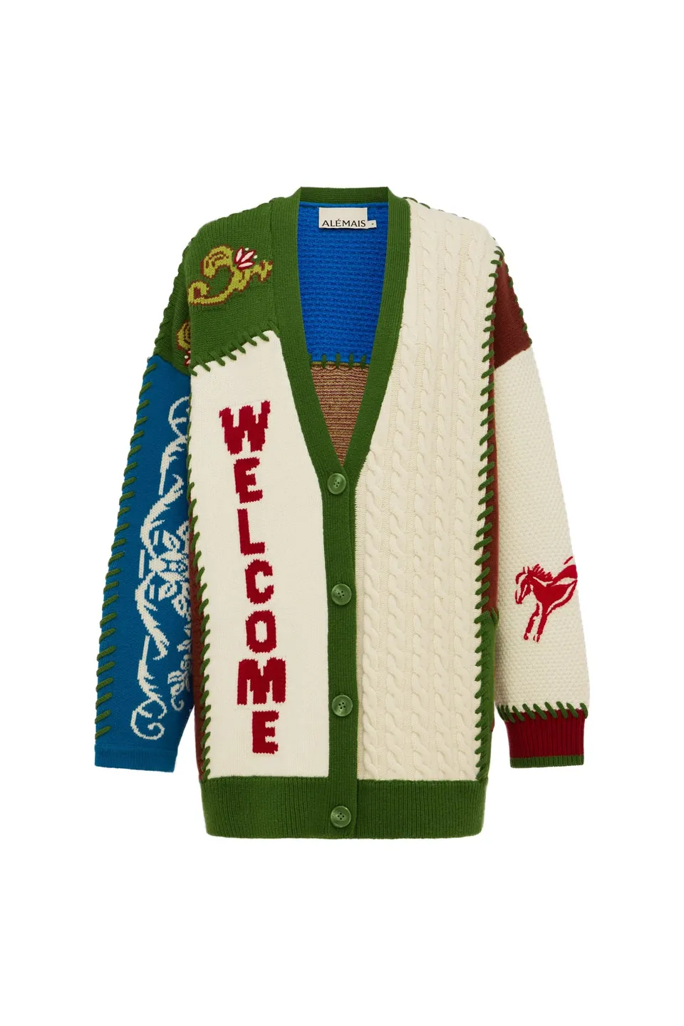 Alemäis Knitwear Lasso Patchwork Knit Cardigan gilet laine XS-XXL