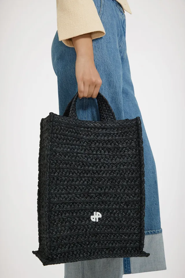 Patou AC062 tote JP raffia noir vertical TU