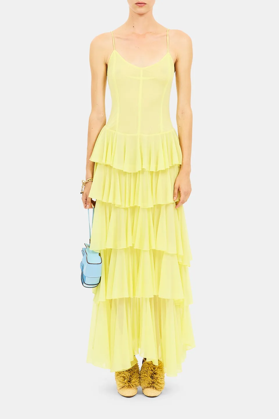 Ulla Johnson Estelle robe Citron jersey volants maxi
