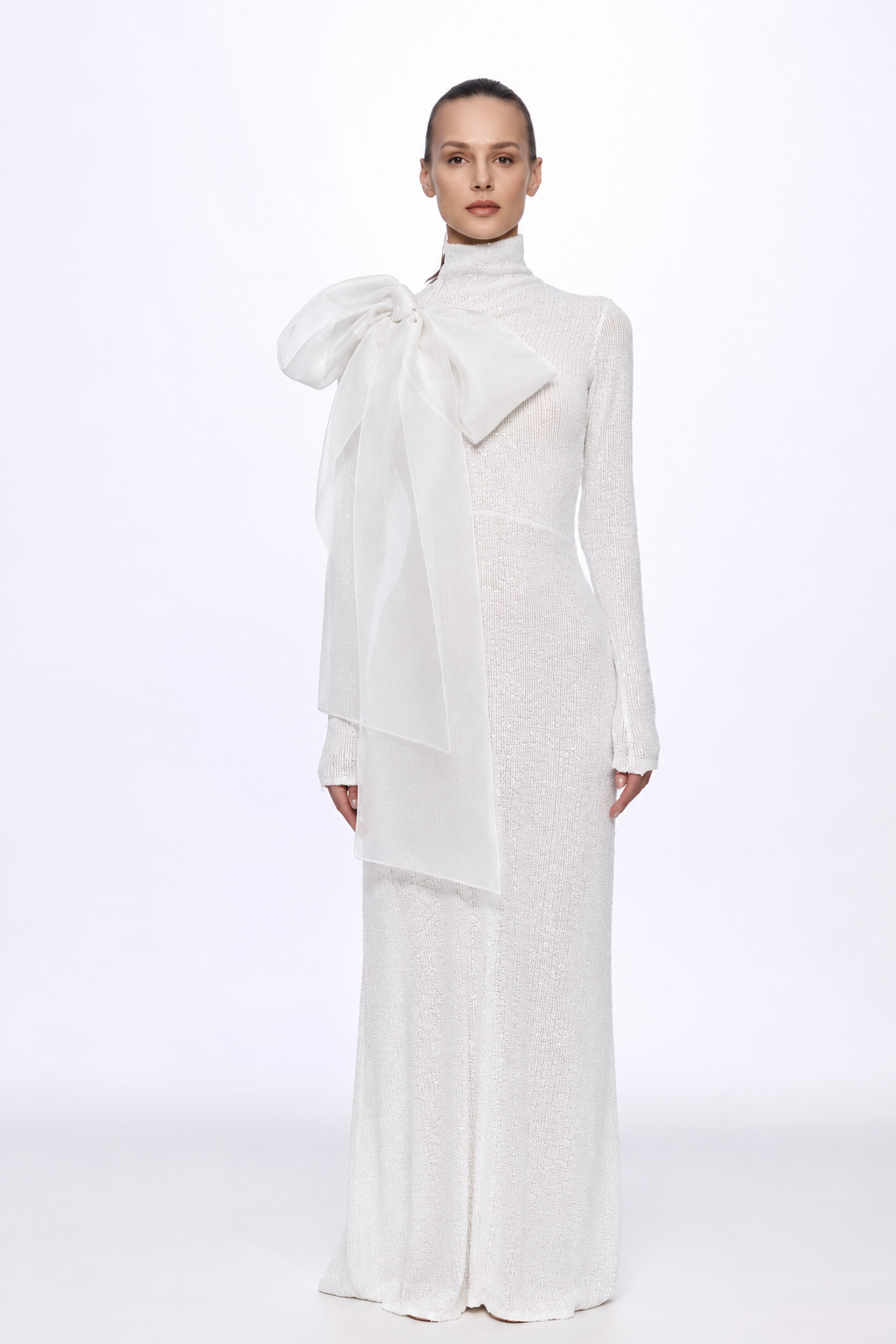ATU Body Couture Sequins robe midi sequins blanche nœud S