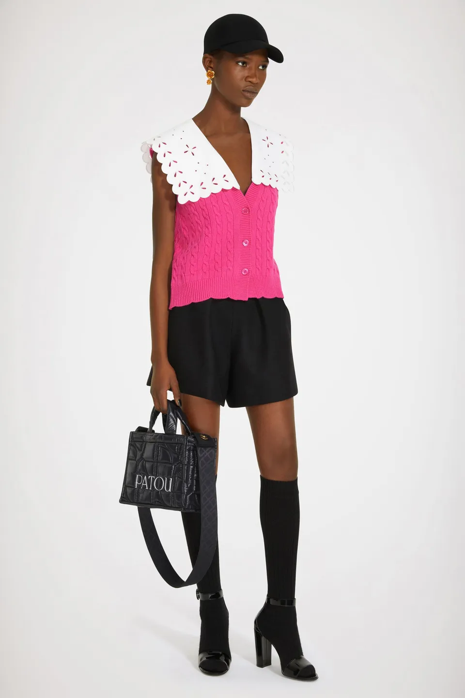Patou KN106 gilet cardigan torsade laine Merinos Fuschia