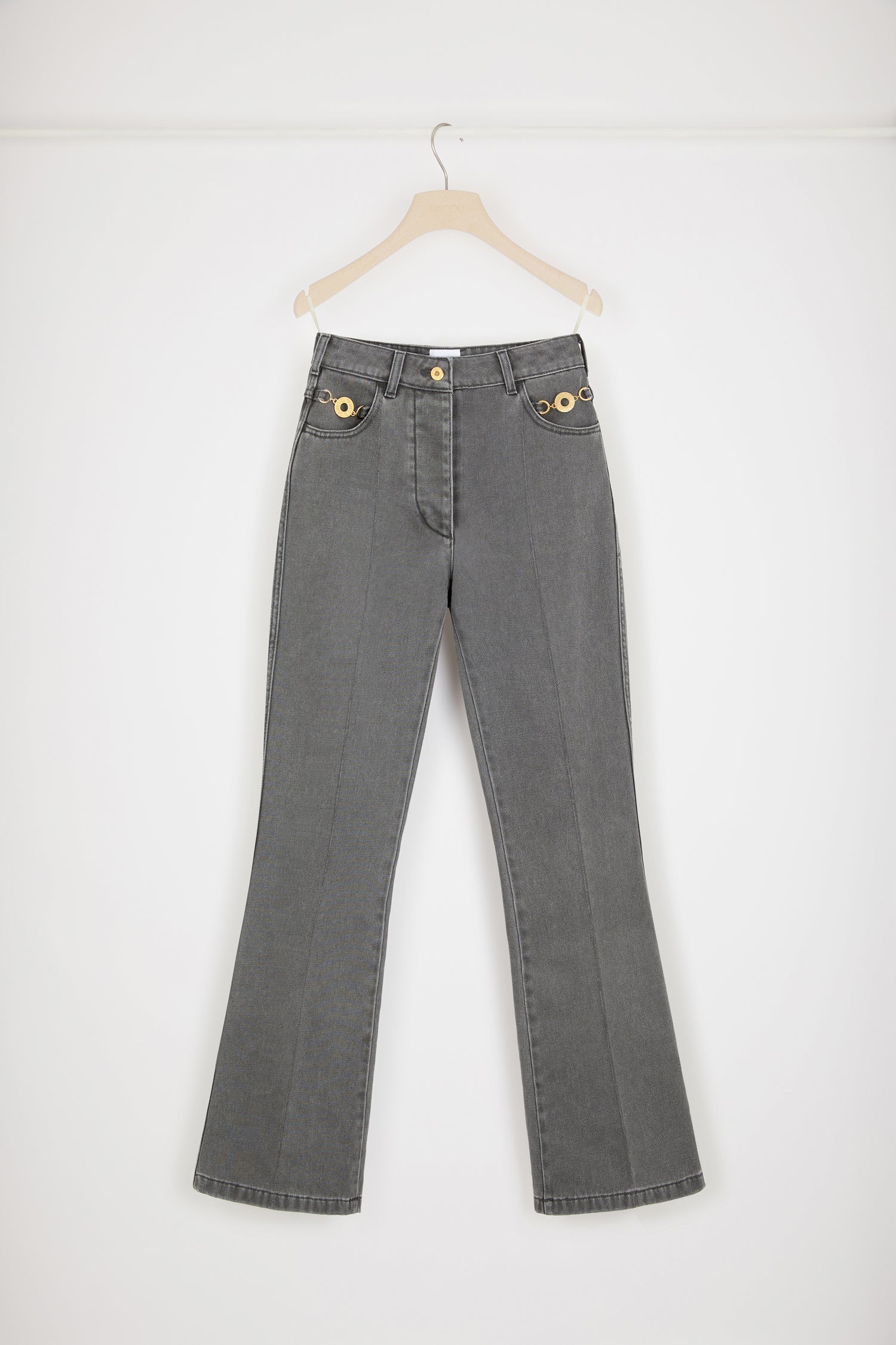 Patou TR030 pantalon jean denim gris anthracite évasé