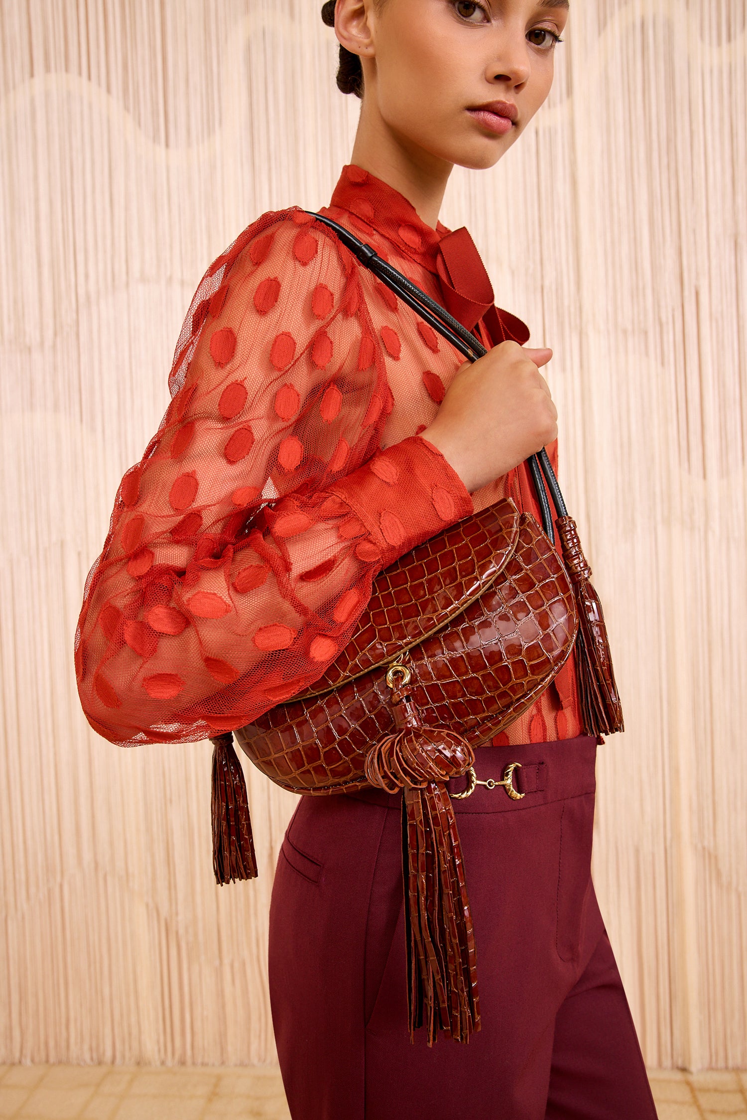 Ulla Johnson Paloma Sac Chestnut cuir croco bandoulière