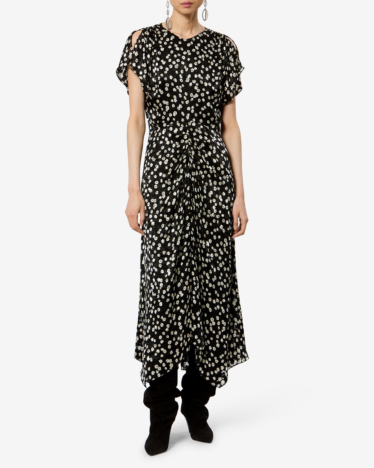 Isabel Marant Herva robe longue noir et écru soie