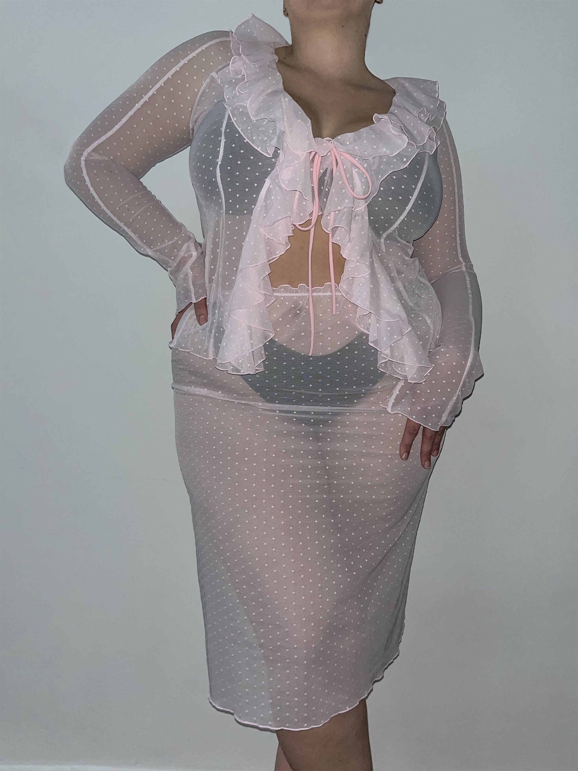 Ester Manas Bolero pois rose mesh à volants