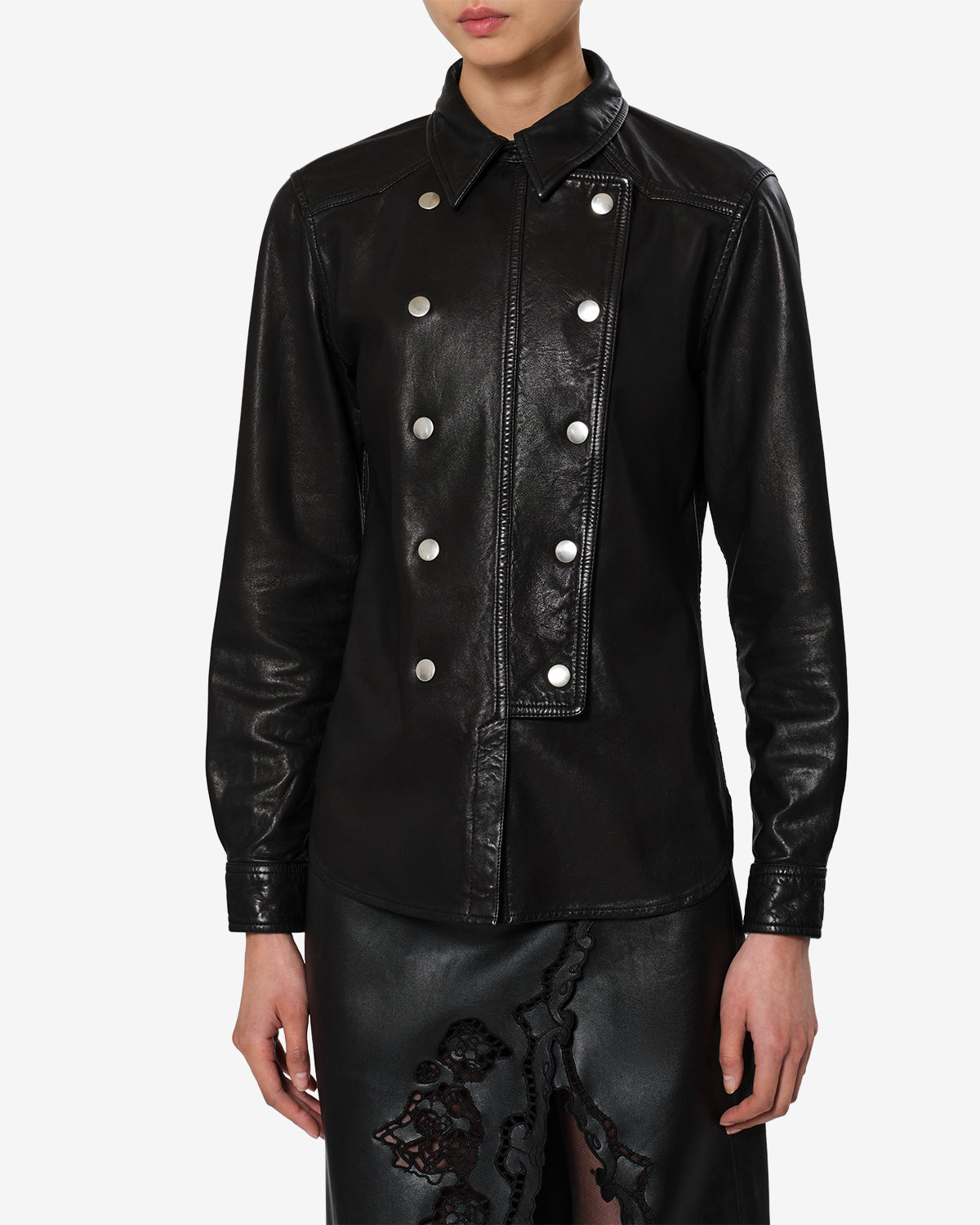 Isabel Marant Valdy chemise cuir noir agneau
