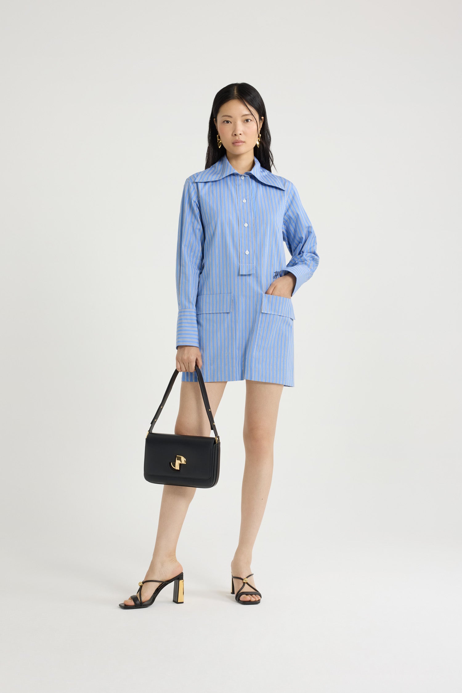 Patou DR164 robe chemise mini Heritage Blue Stripes coton bio