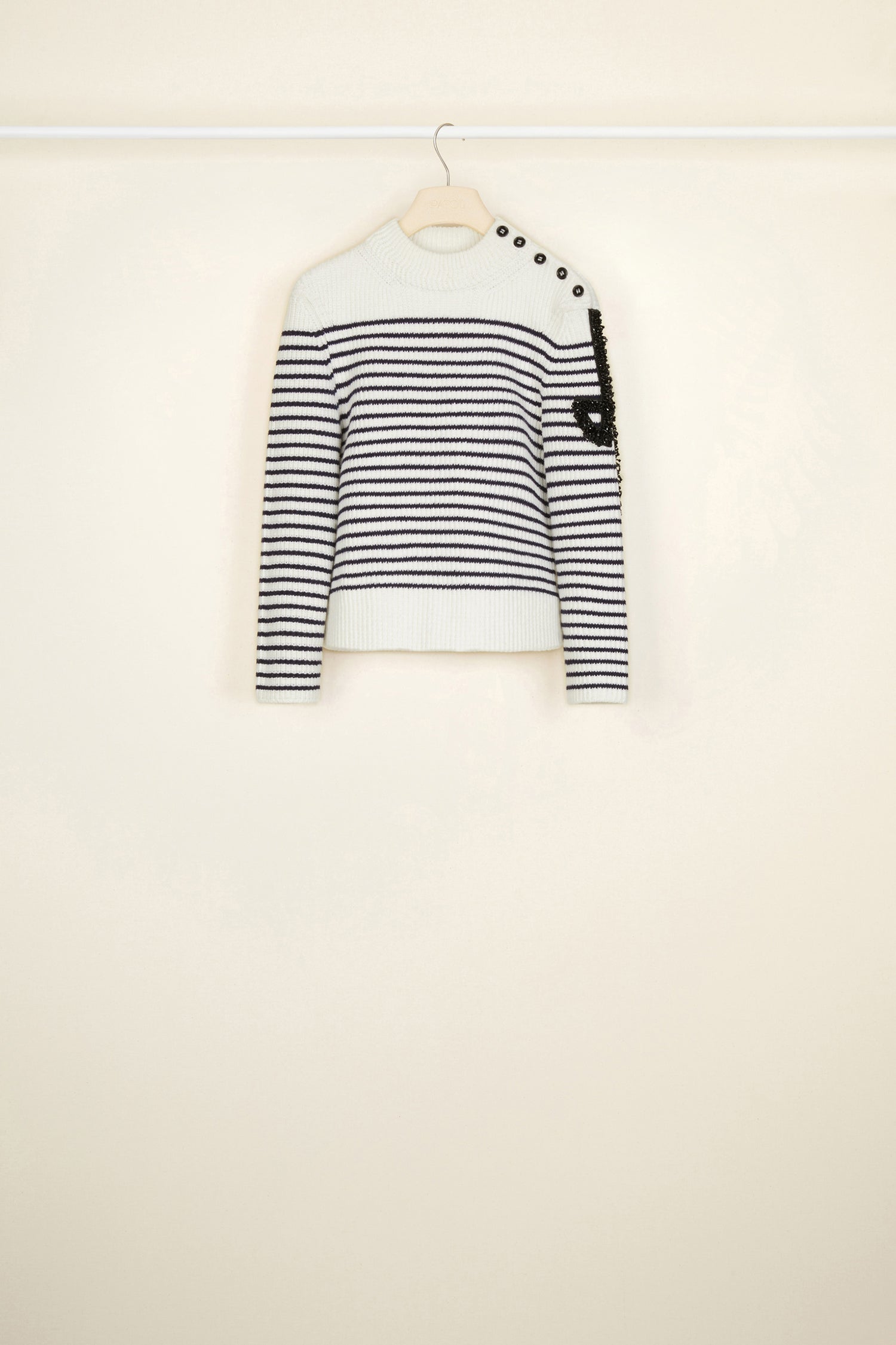 Patou KN003 pull breton laine agneau perles Cream