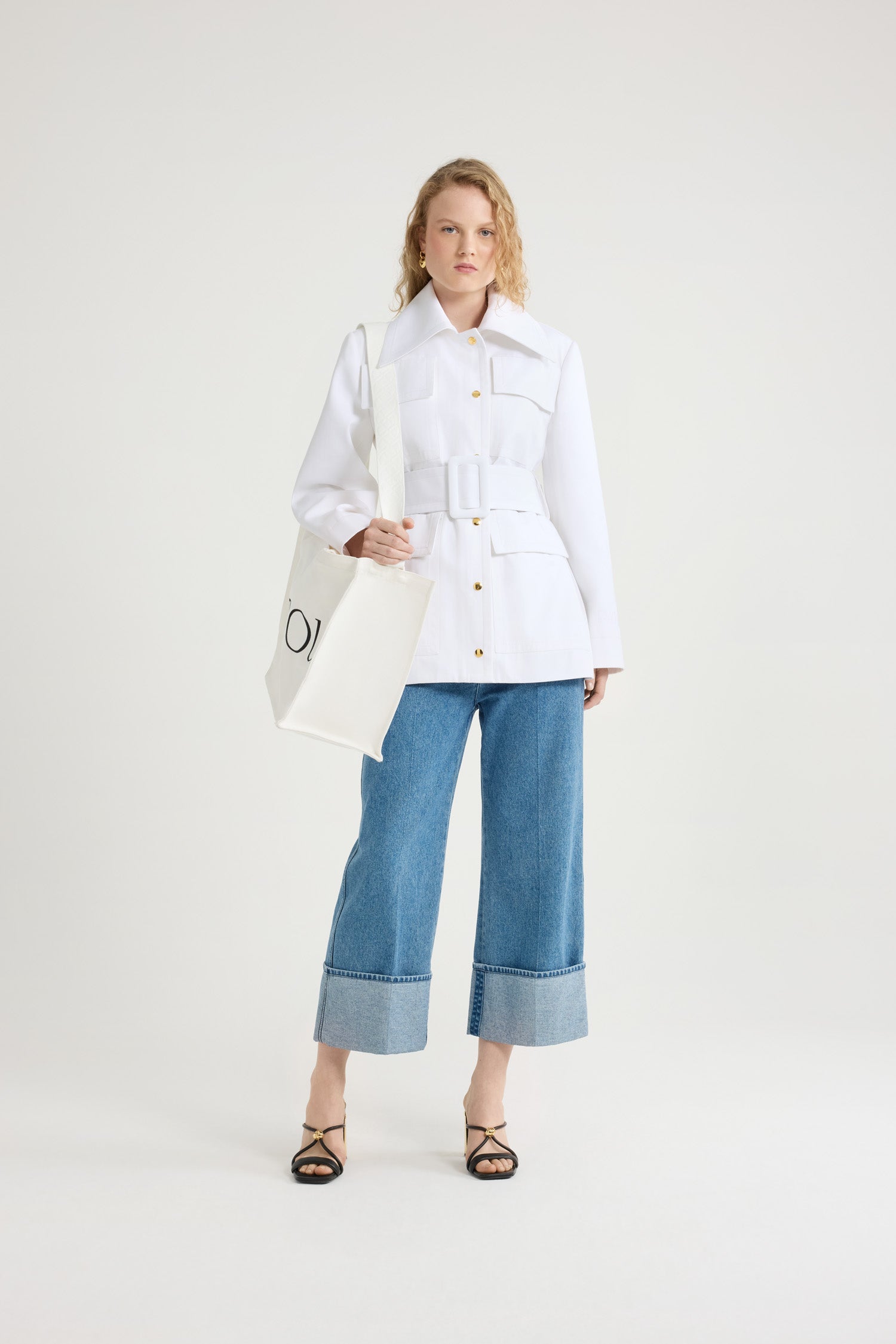 Patou OU034 parka safari blanche coton bio ceinture