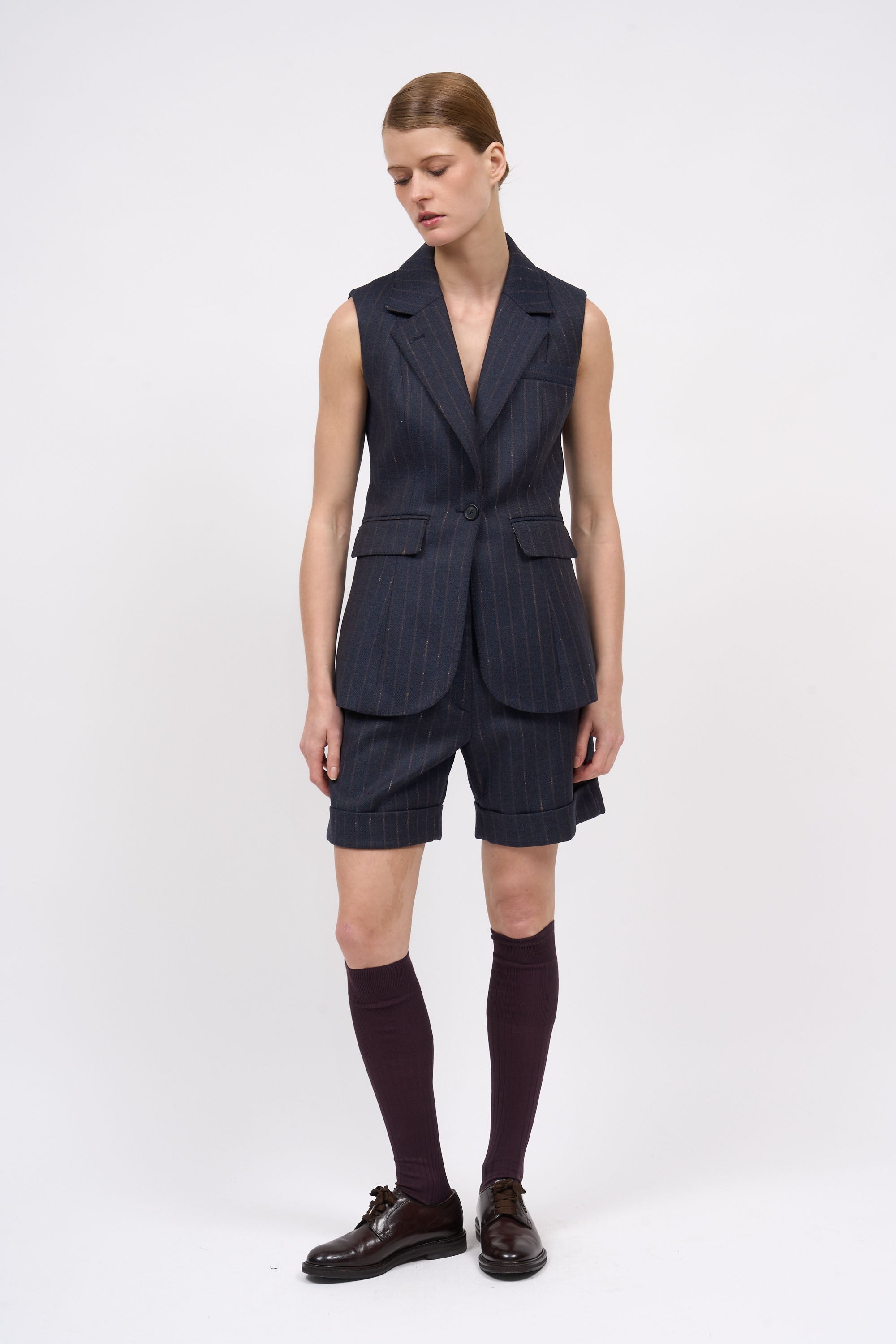 PAUL & JOE Tilda Short twill laine rayé Navy