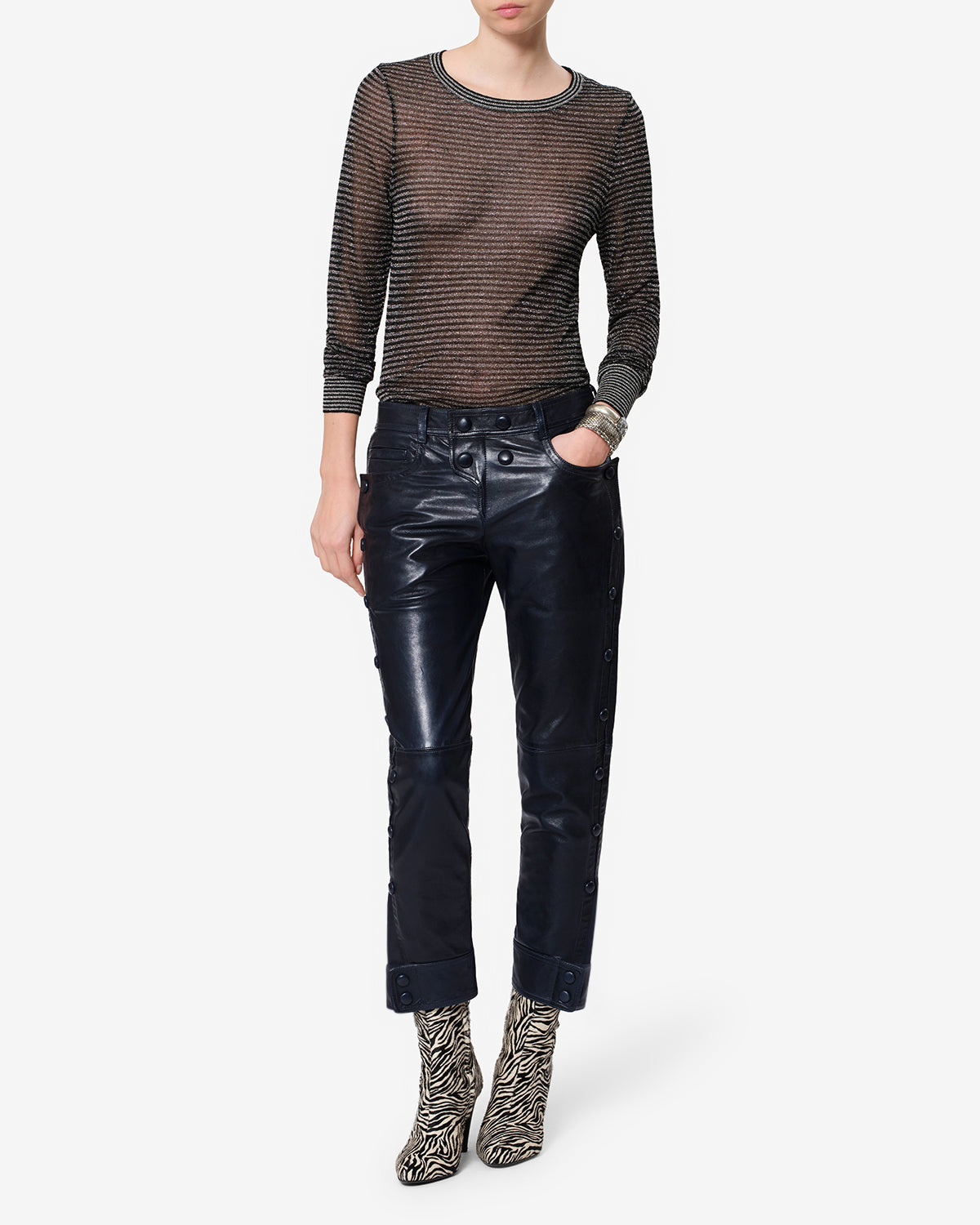 Isabel Marant Rolinda pantalon cuir bleu marine droit