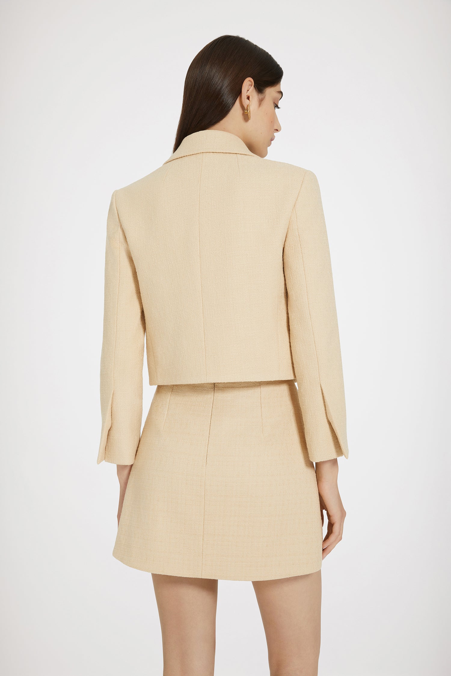 Patou SK055 mini jupe tweed coton beige taille haute