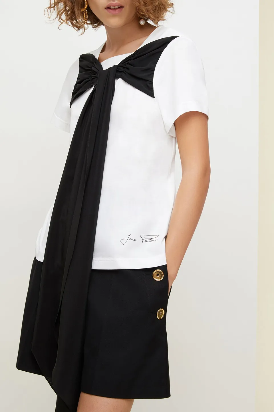 Patou JE005 tee-shirt blanc coton nœud noir taille XS-XL