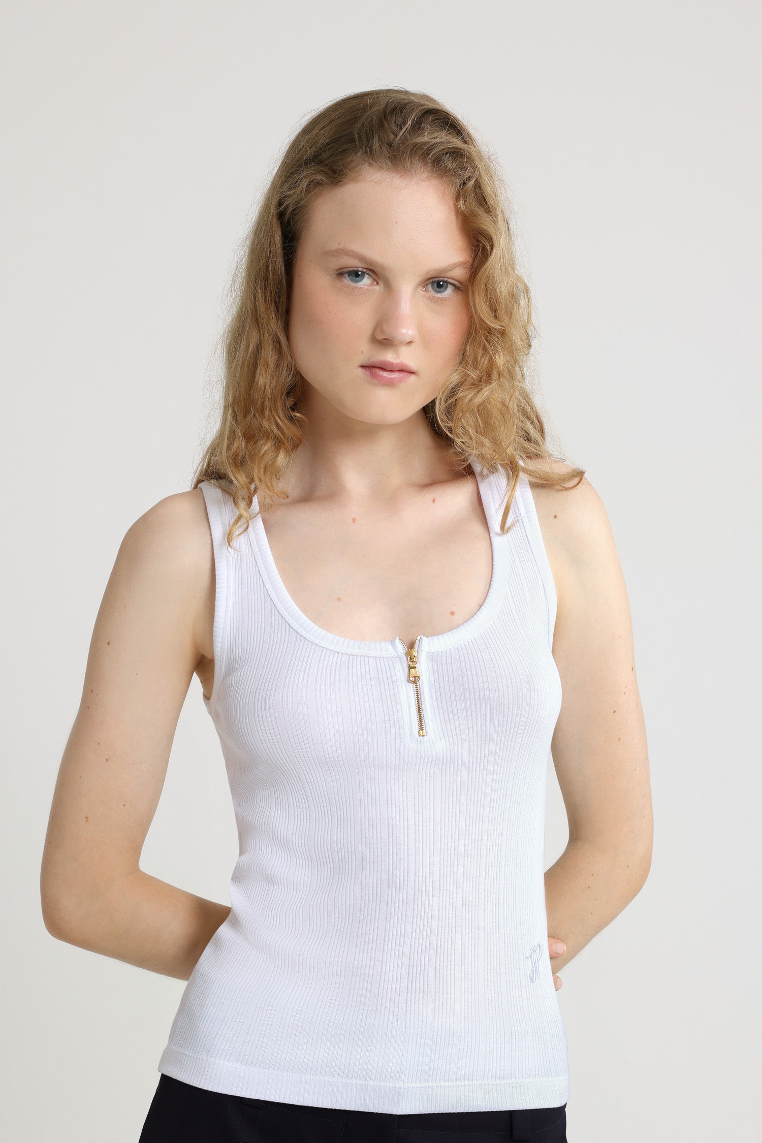 Patou JE149 débardeur coton bio blanc zip doré